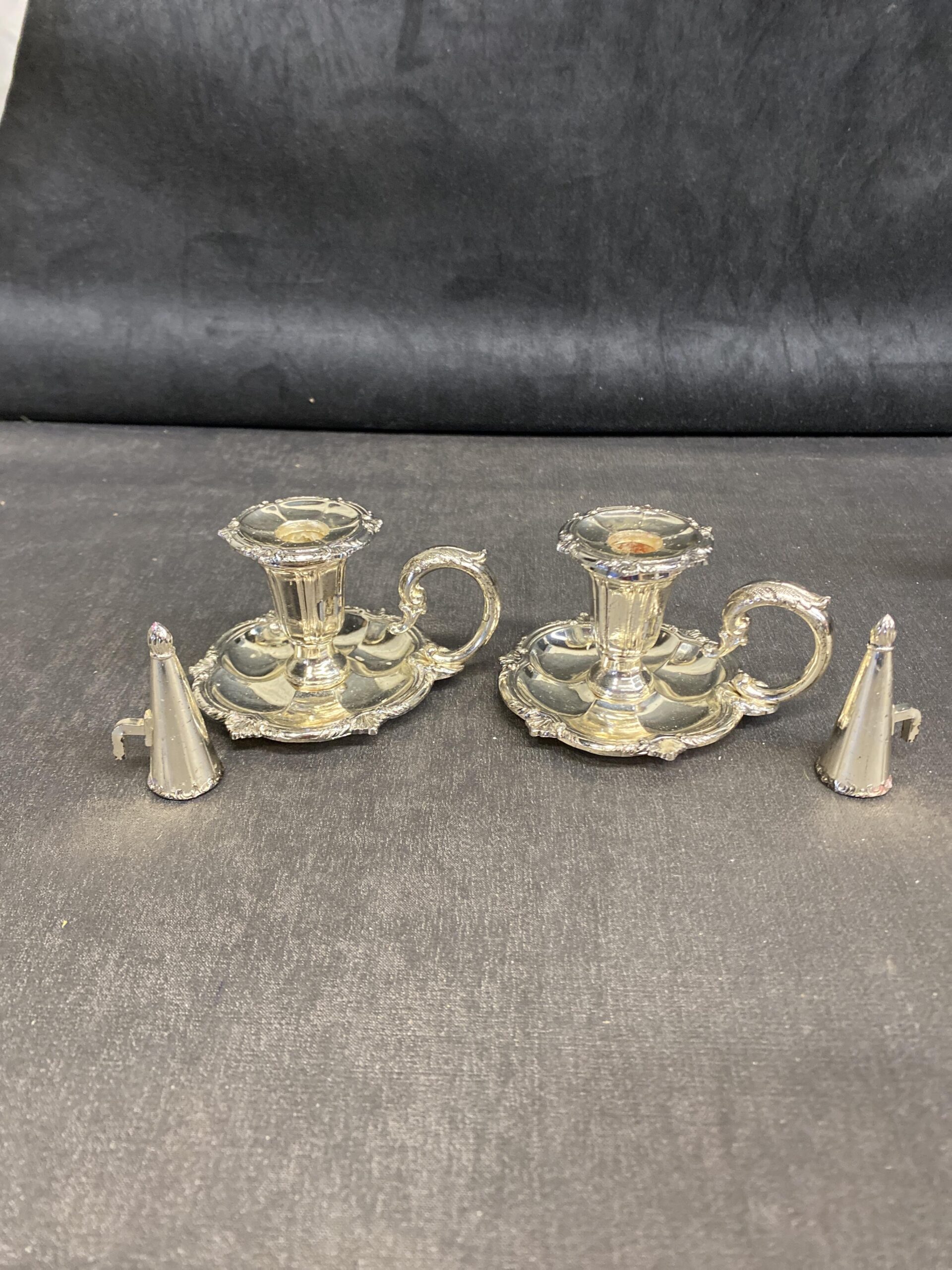 PAIR 3pc Silverplate Candleholders