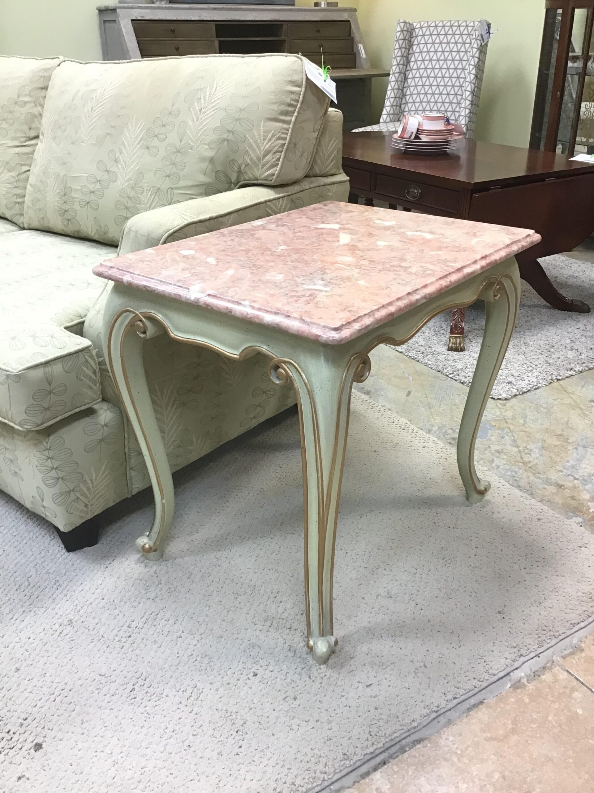 Ivory Speckled & Gold/ Coral Marble Top Side Table