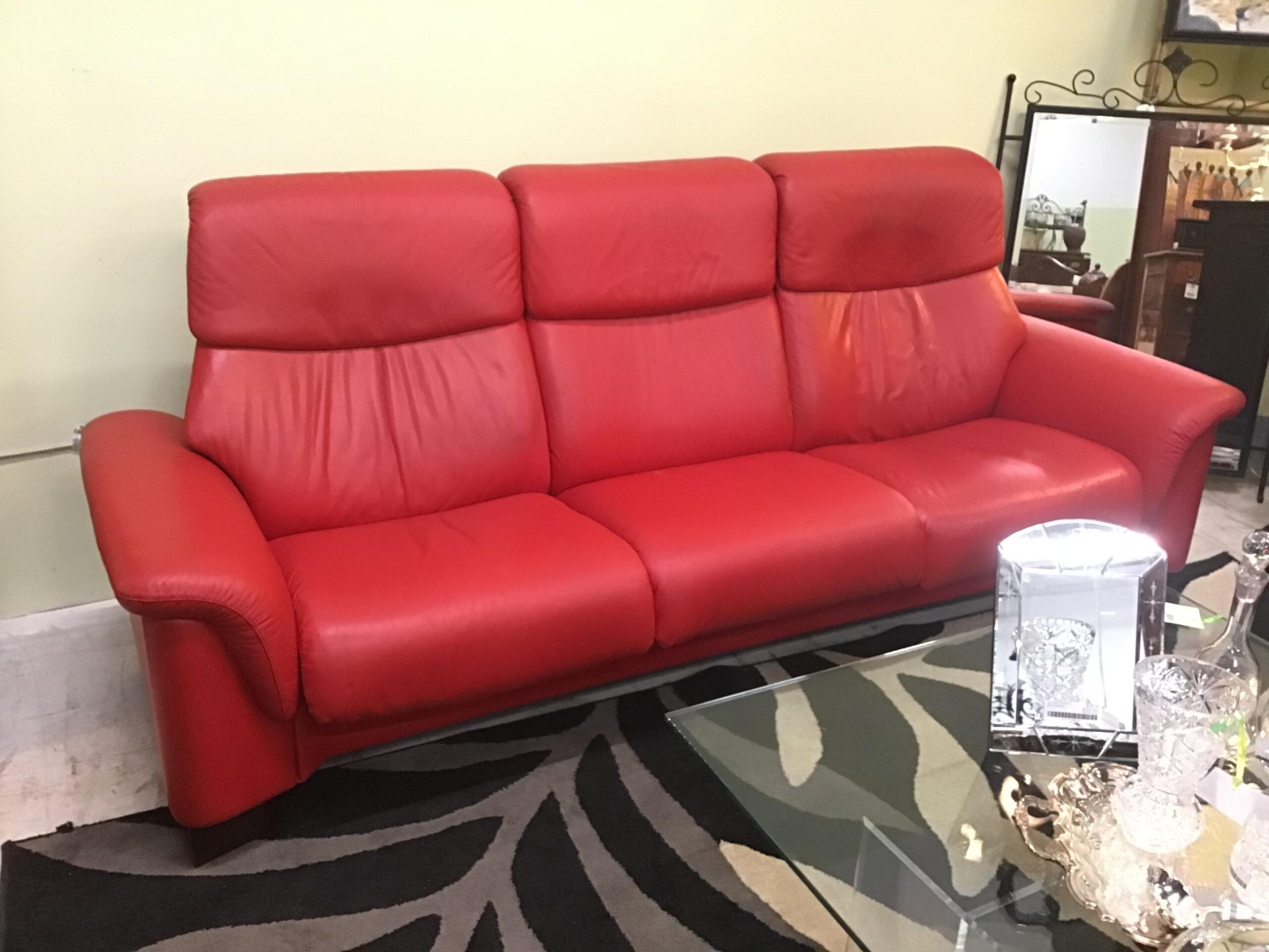 EKORNES  Red Leather Stressless 3-Seater Recliner Sofa