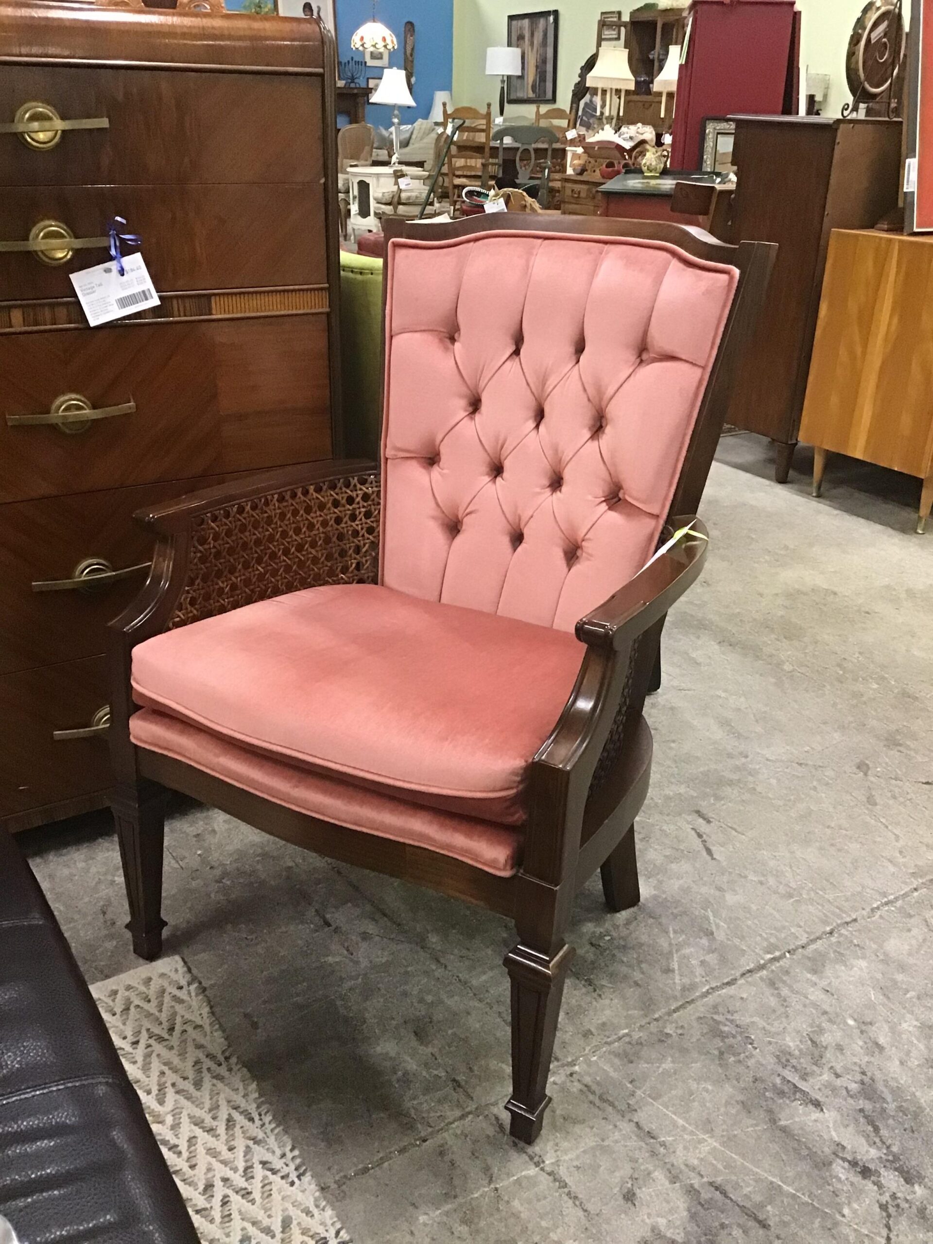 Pink Tufted/ Cane Arm Chair