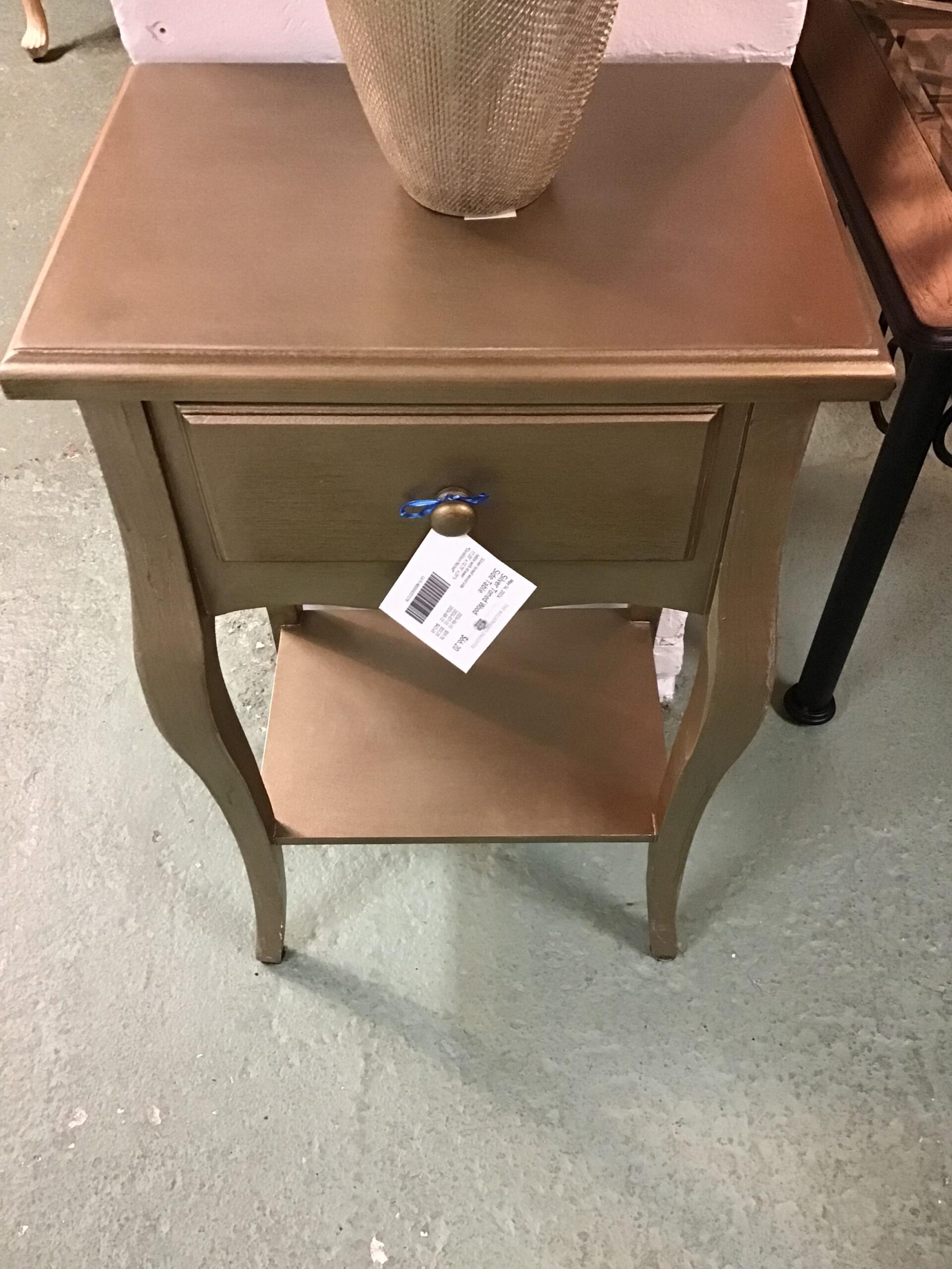 Silver Toned Wood Side Table