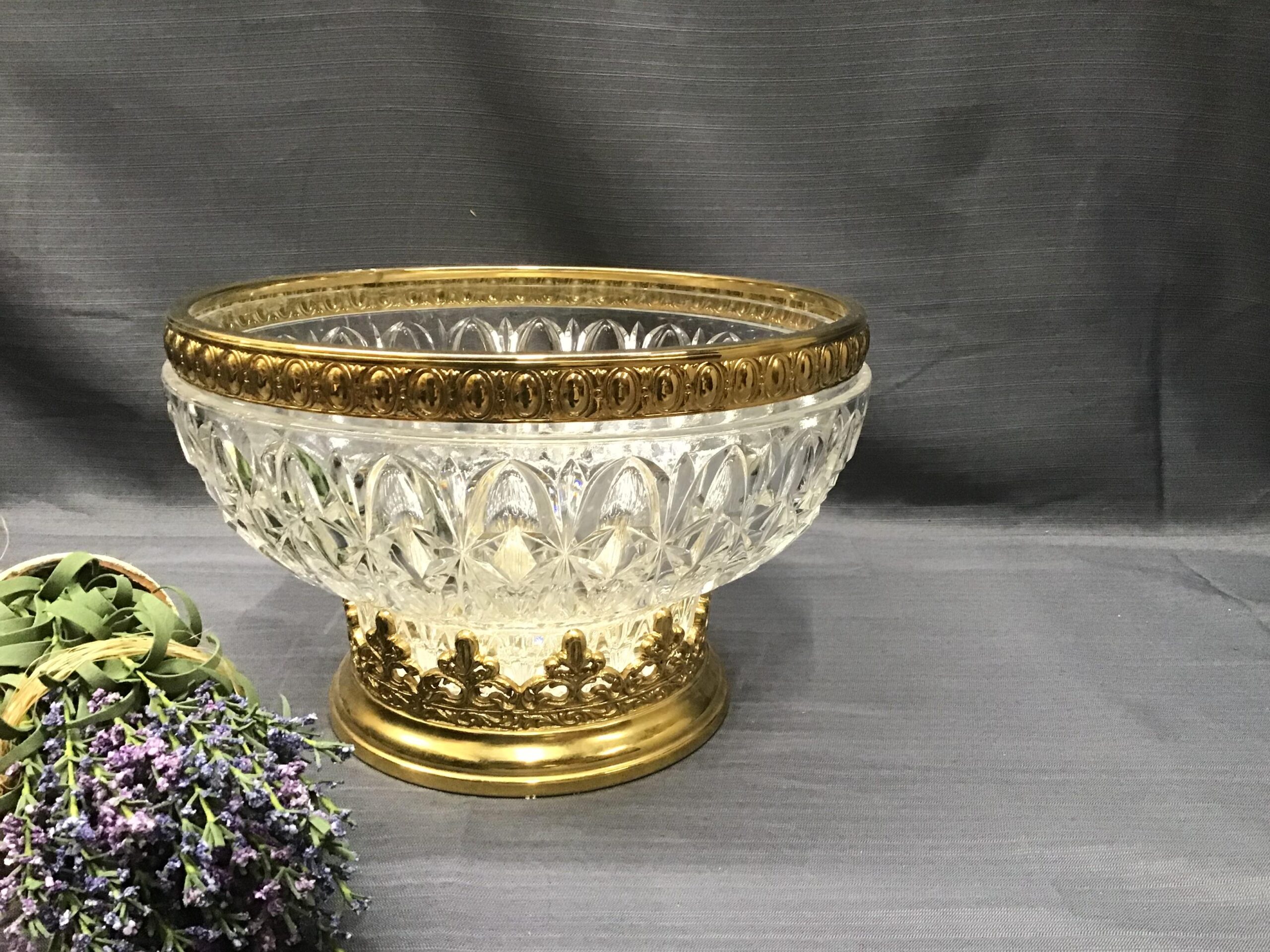 Lg. Etched Brass/ Crystal Bowl