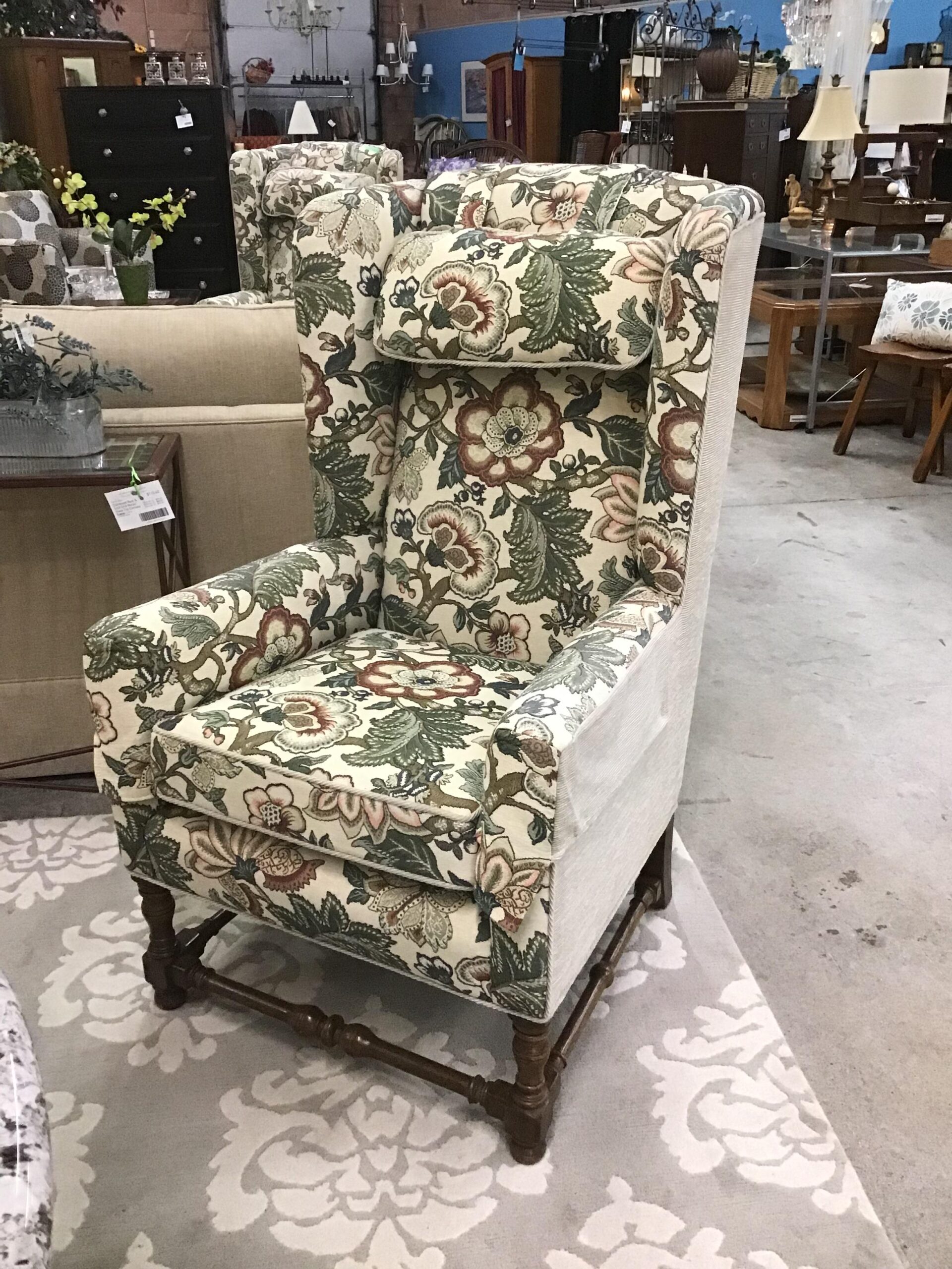 Vintage Green/ Brown Floral Arm Chair