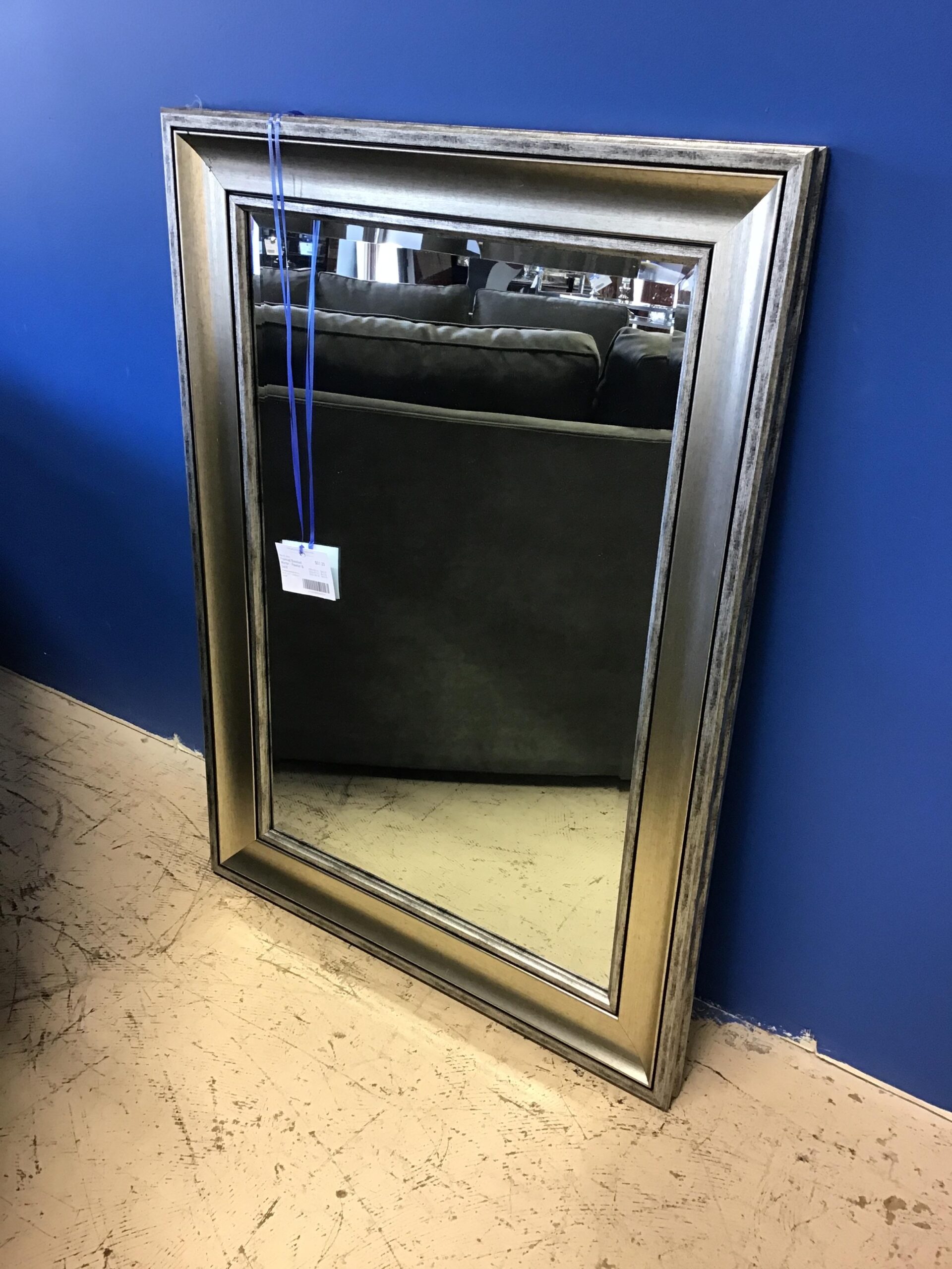 Framed Beveled Mirror – Pewter & Gold