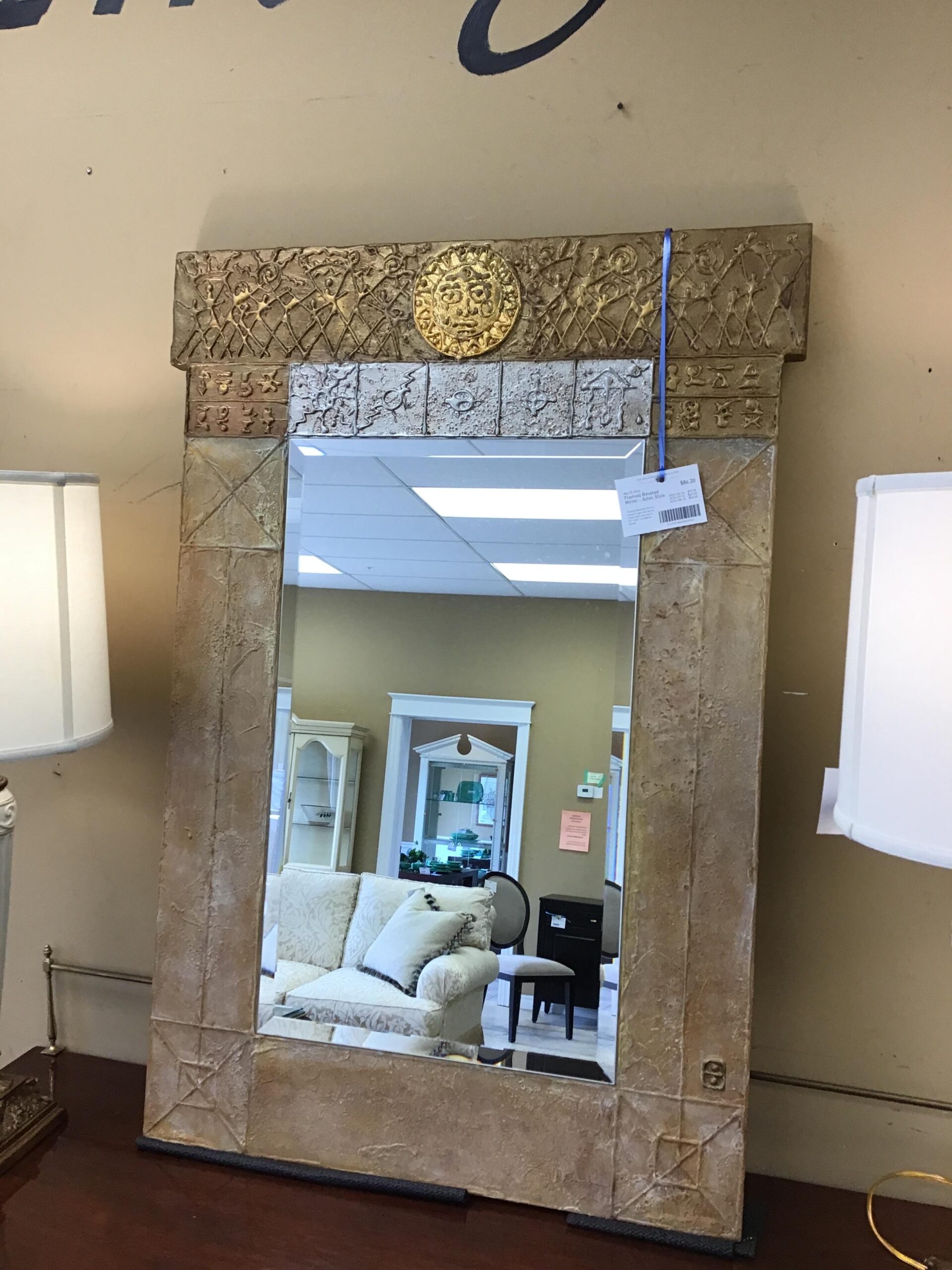 Framed Beveled Mirror – Aztec Style