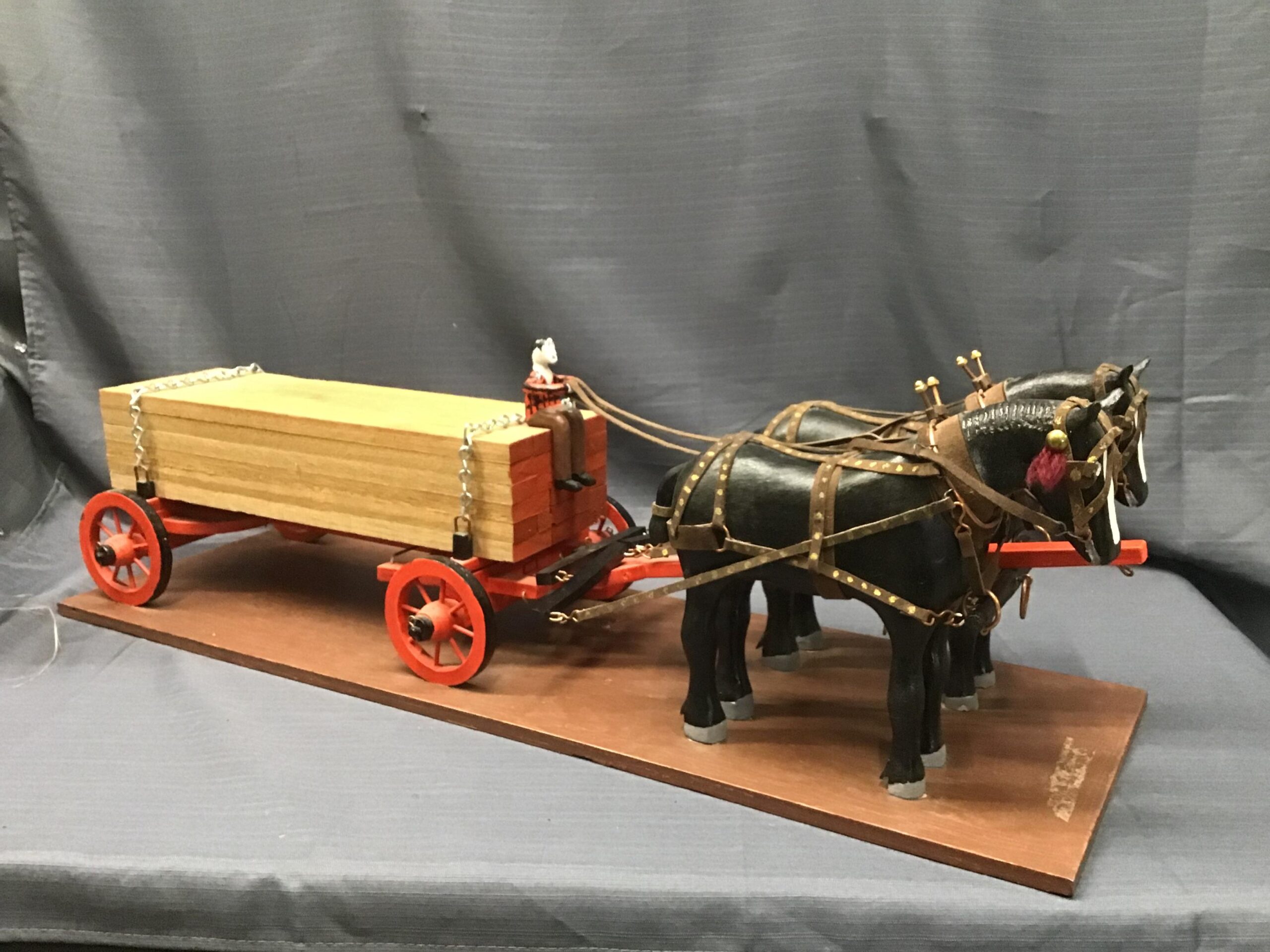 Carved Wooden Horse-Drawn Logging/ Timber Wagon