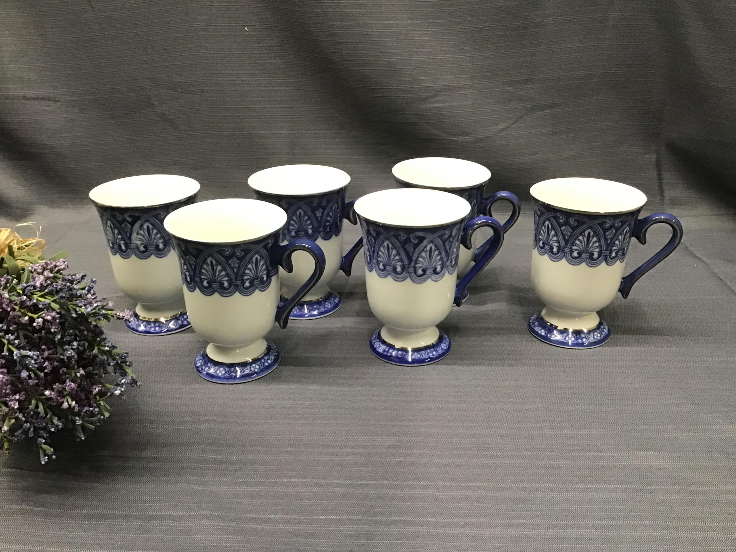 BOMBAY Blue/ White Footed Mug Set of 6