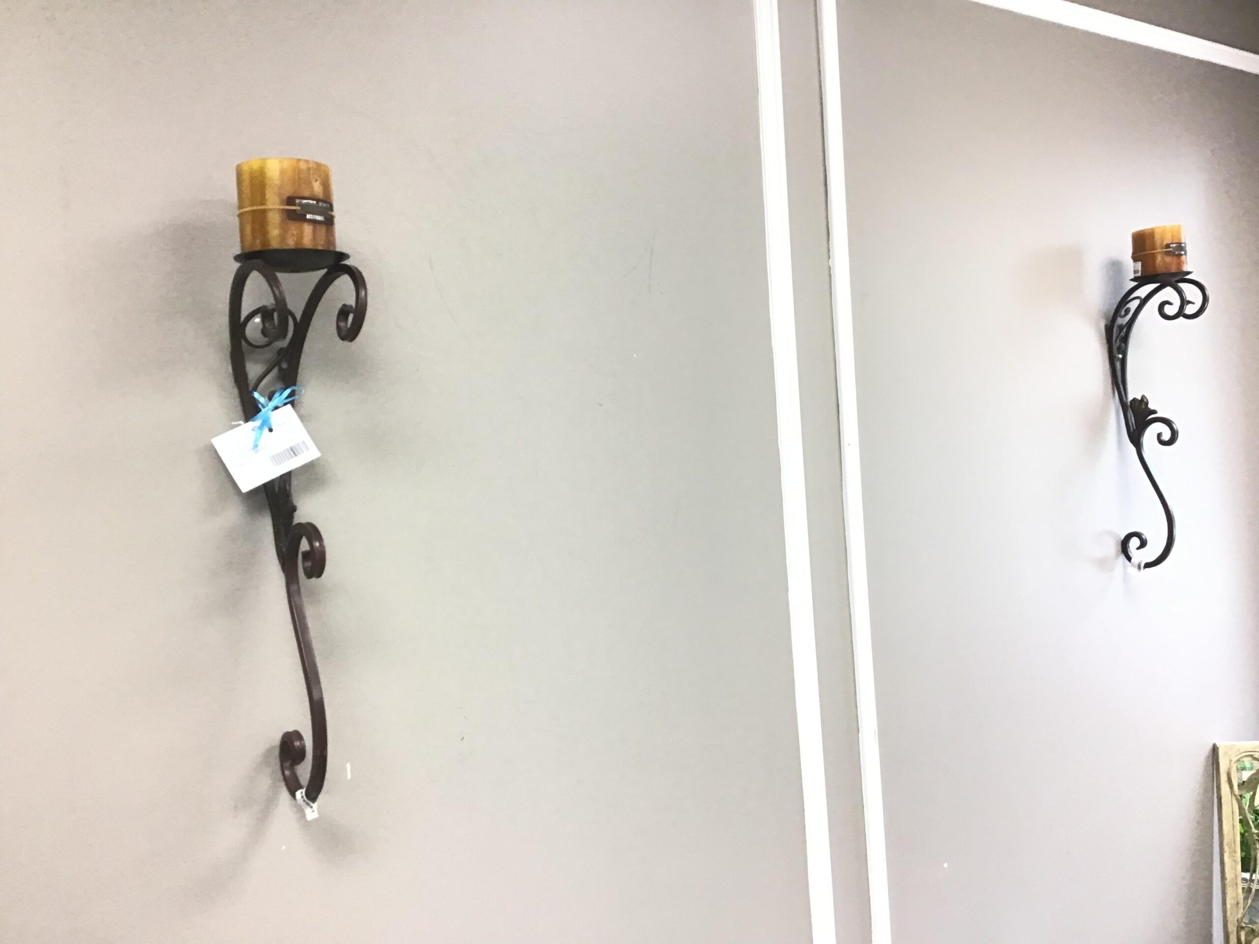 (Pair) Brown Metal Candle Wall Sconces (2 candles included)