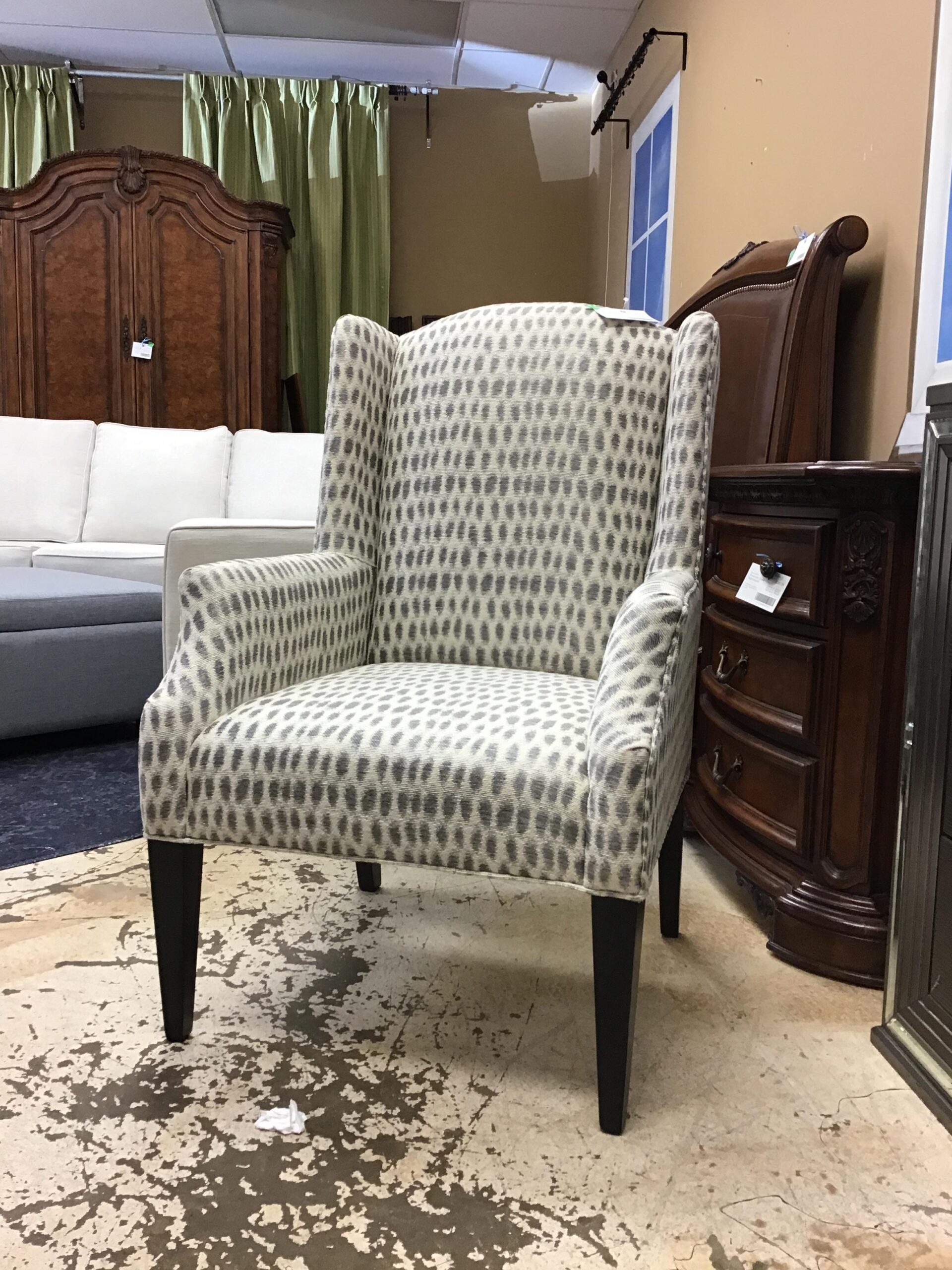 New! Grey/Cream Wing Chair
