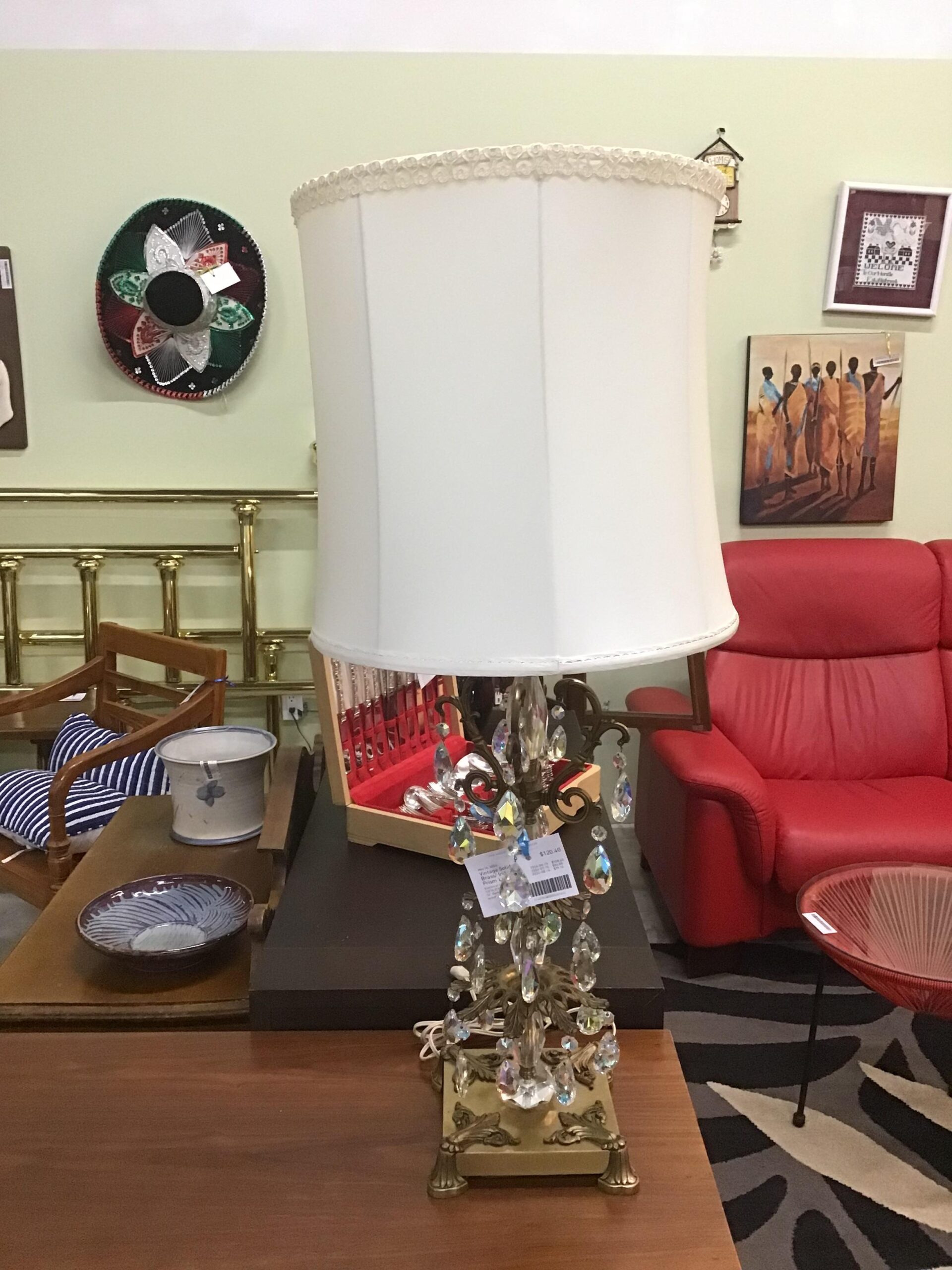 Vintage Solid Brass/ Iridescent Prism Lamp