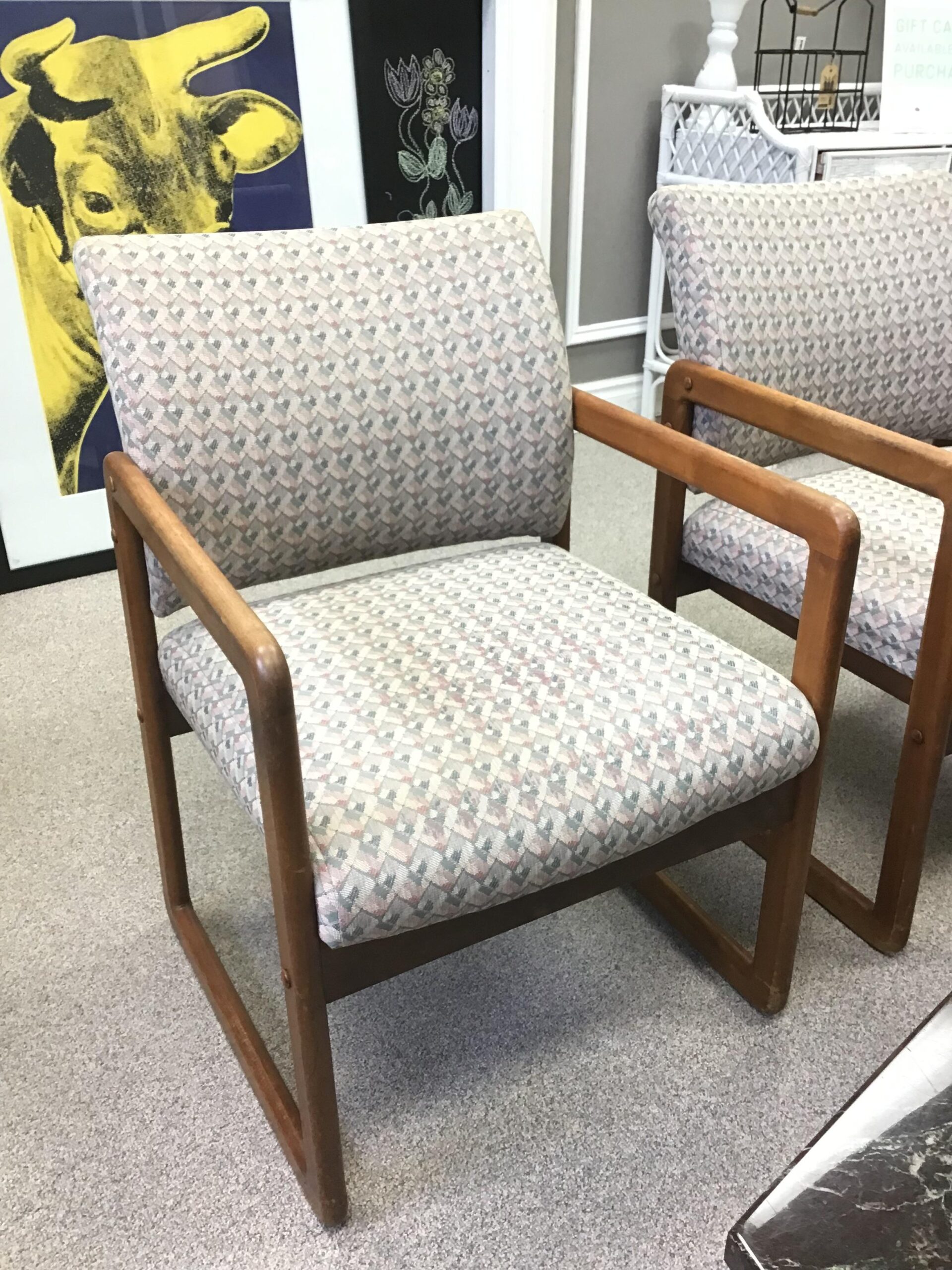 Teak/ Grey & Coral Arm Chair