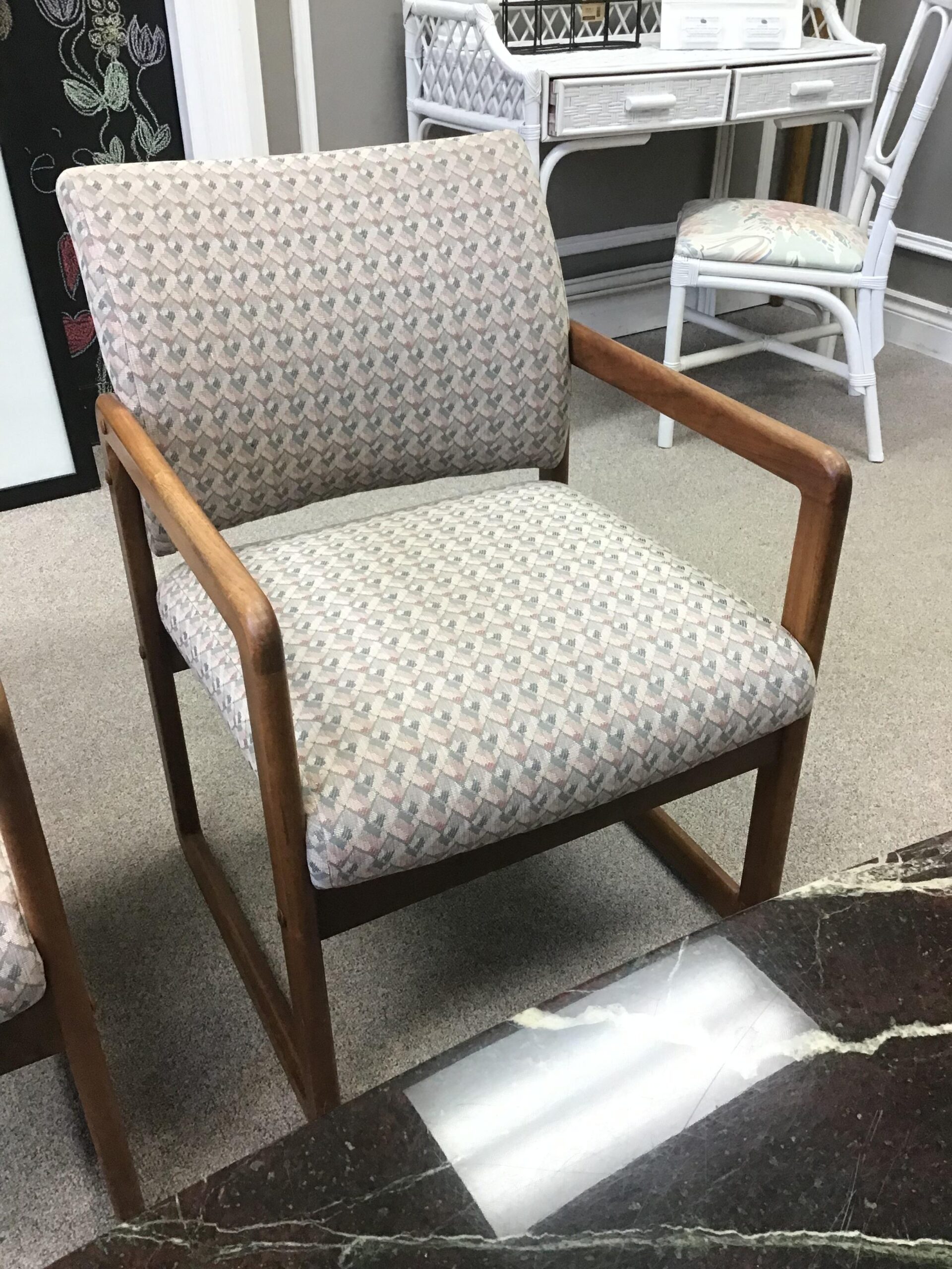 Teak/ Grey & Coral Arm Chair