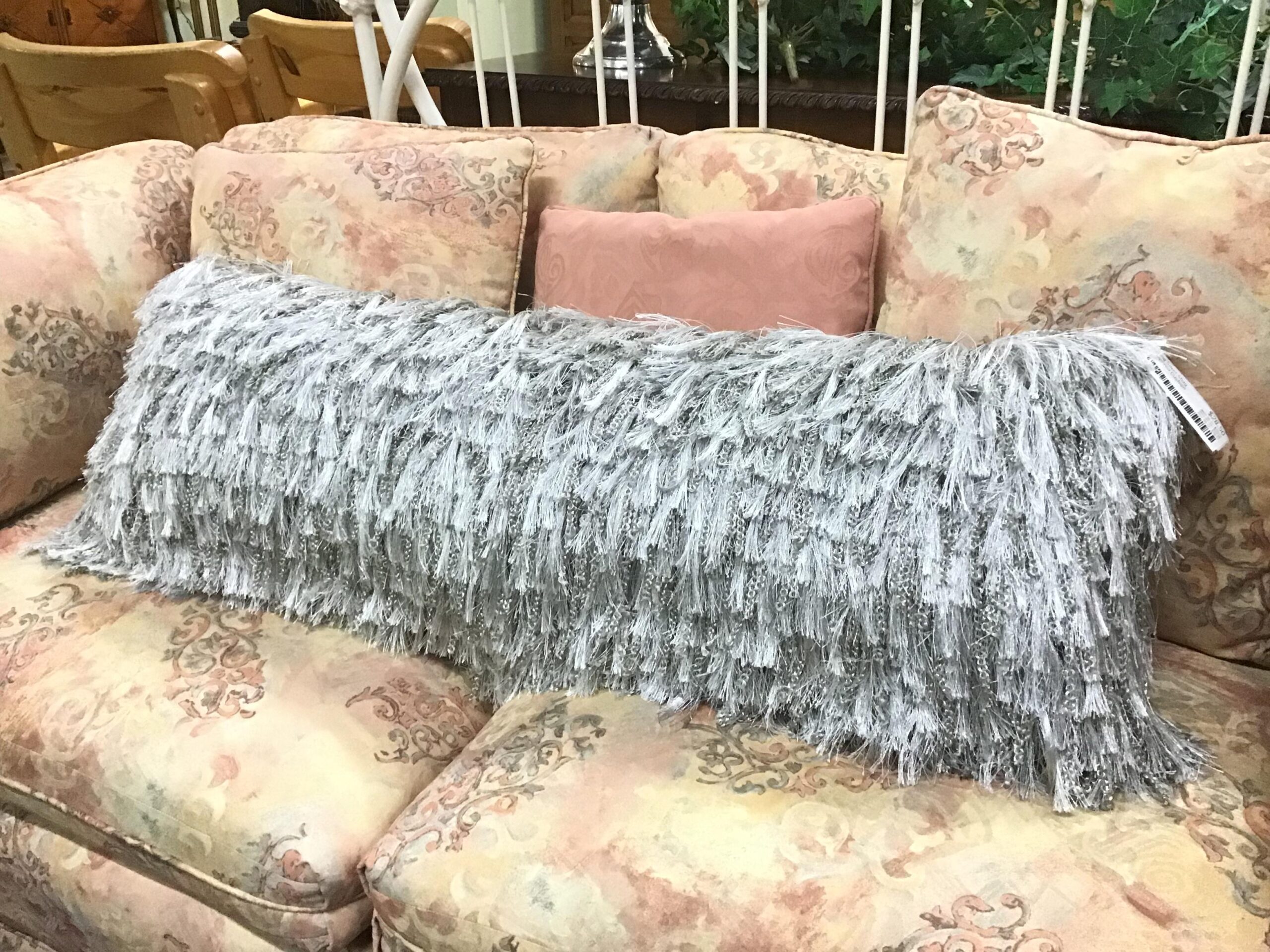 Long Silver Shag Zippered Cushion