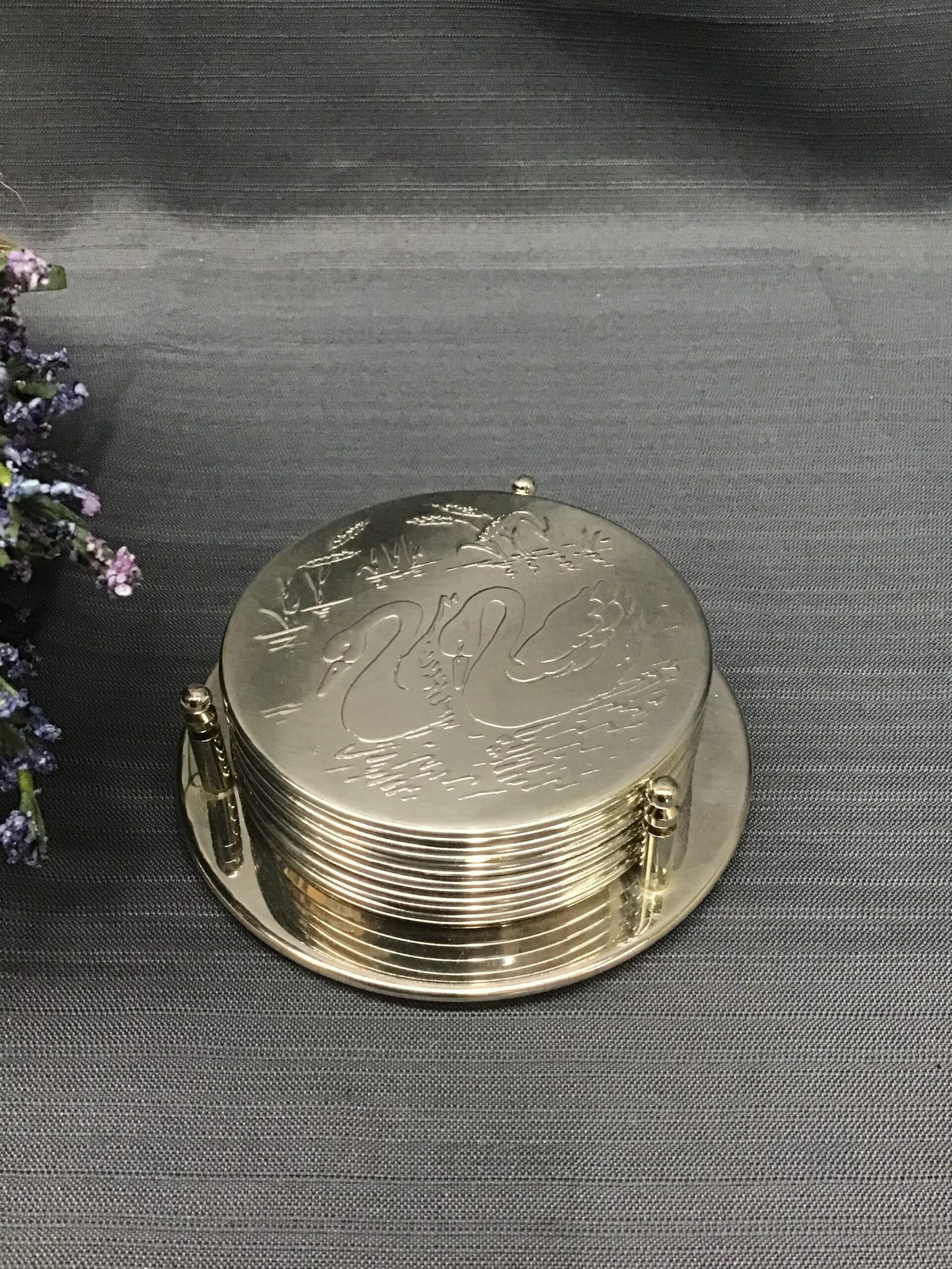 Silver “Swan” Coaster Set of 6 (in Stand)