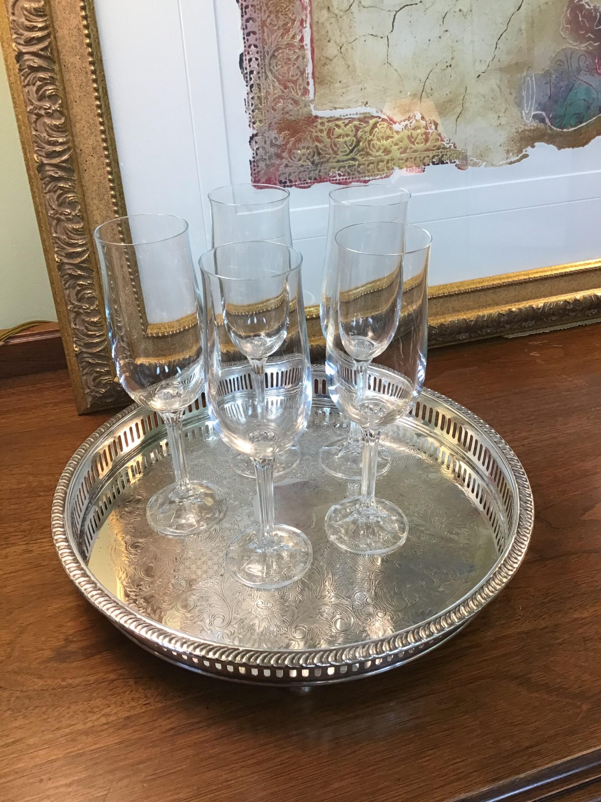 Set of 5 Vintage Crystal Champagne Flutes
