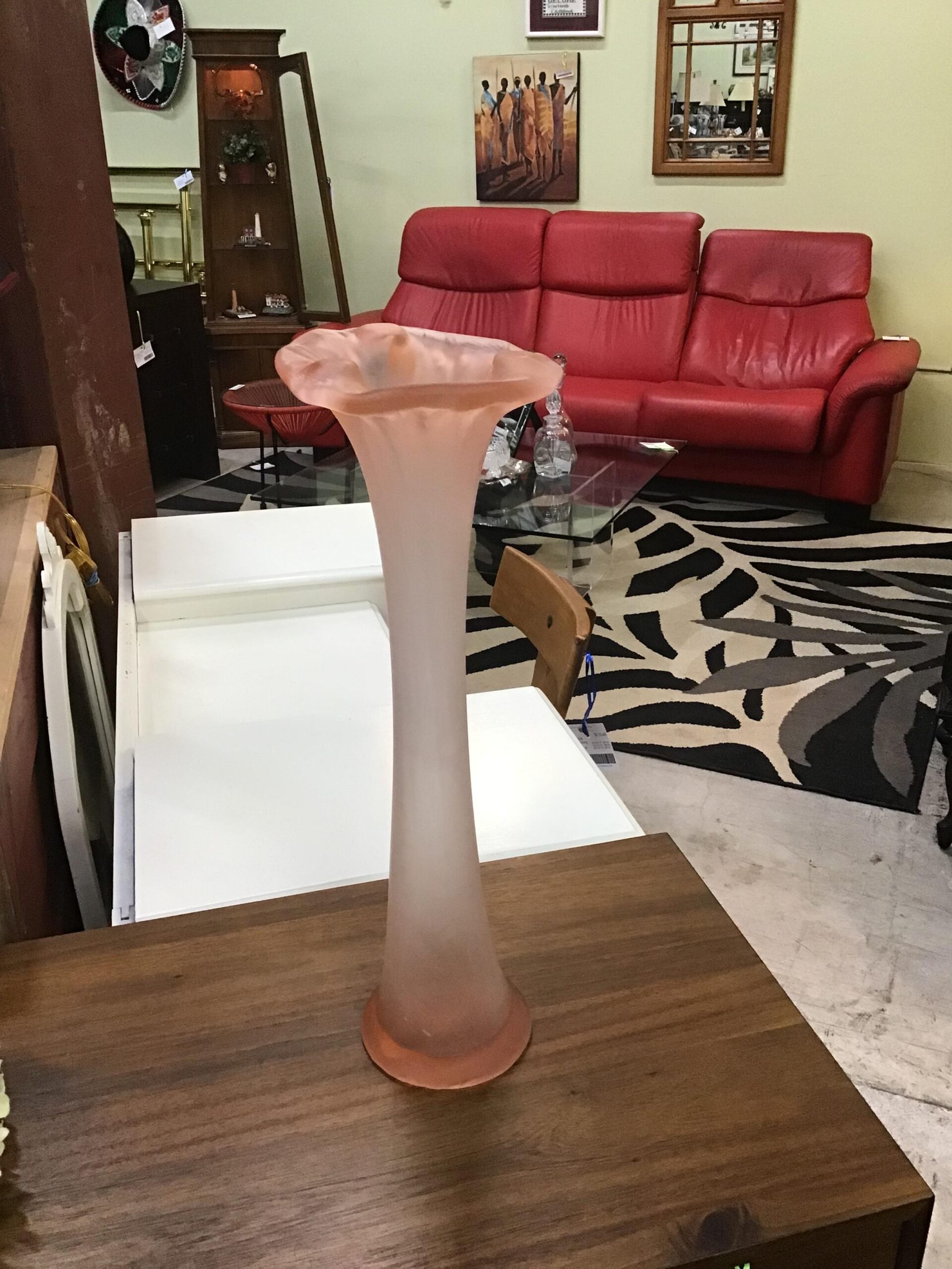 Coral Frosted Glass 19″ Vase