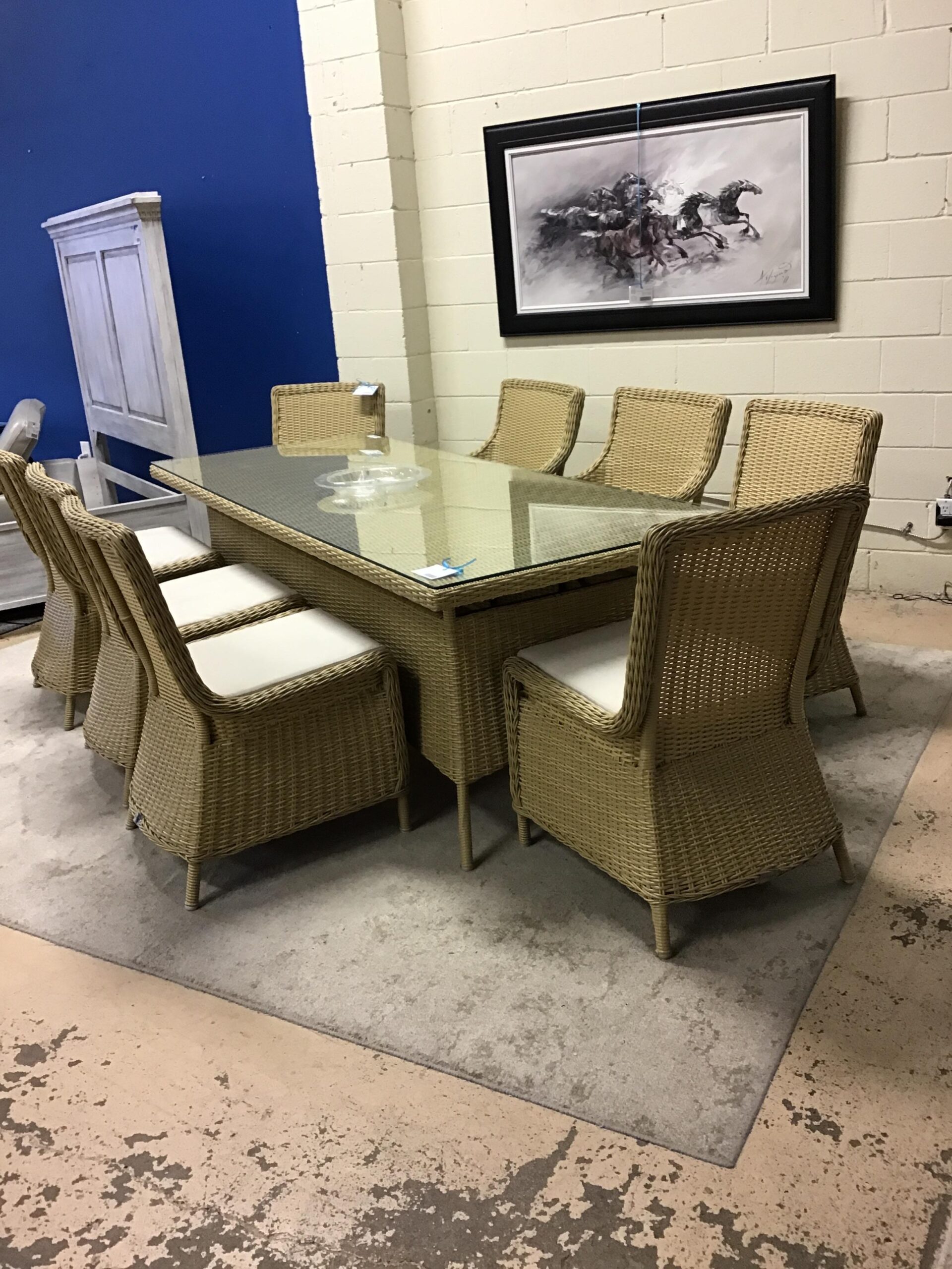 Wicker Dining Table & 8 Chairs