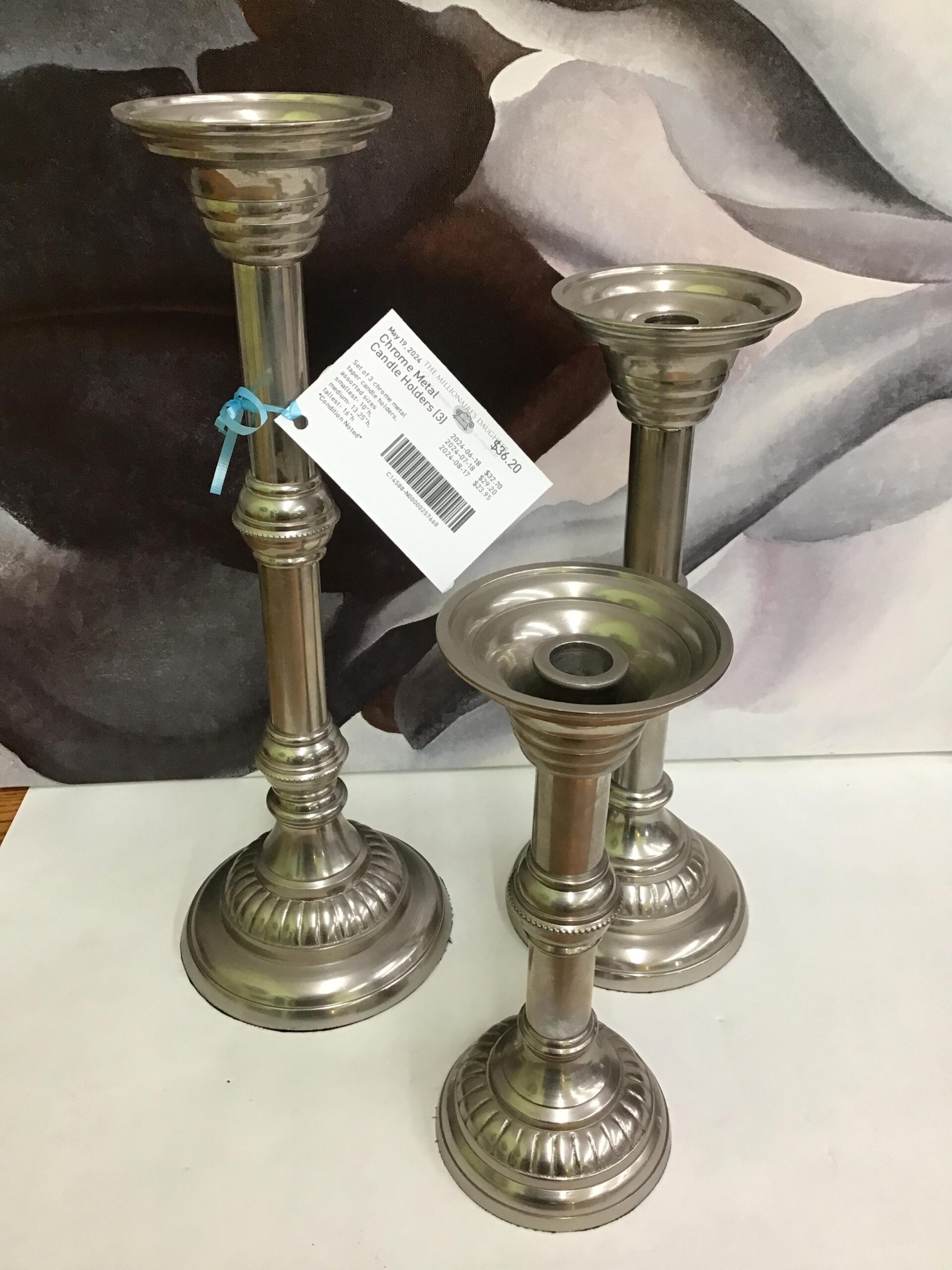 Chrome Metal Candle Holders (3)