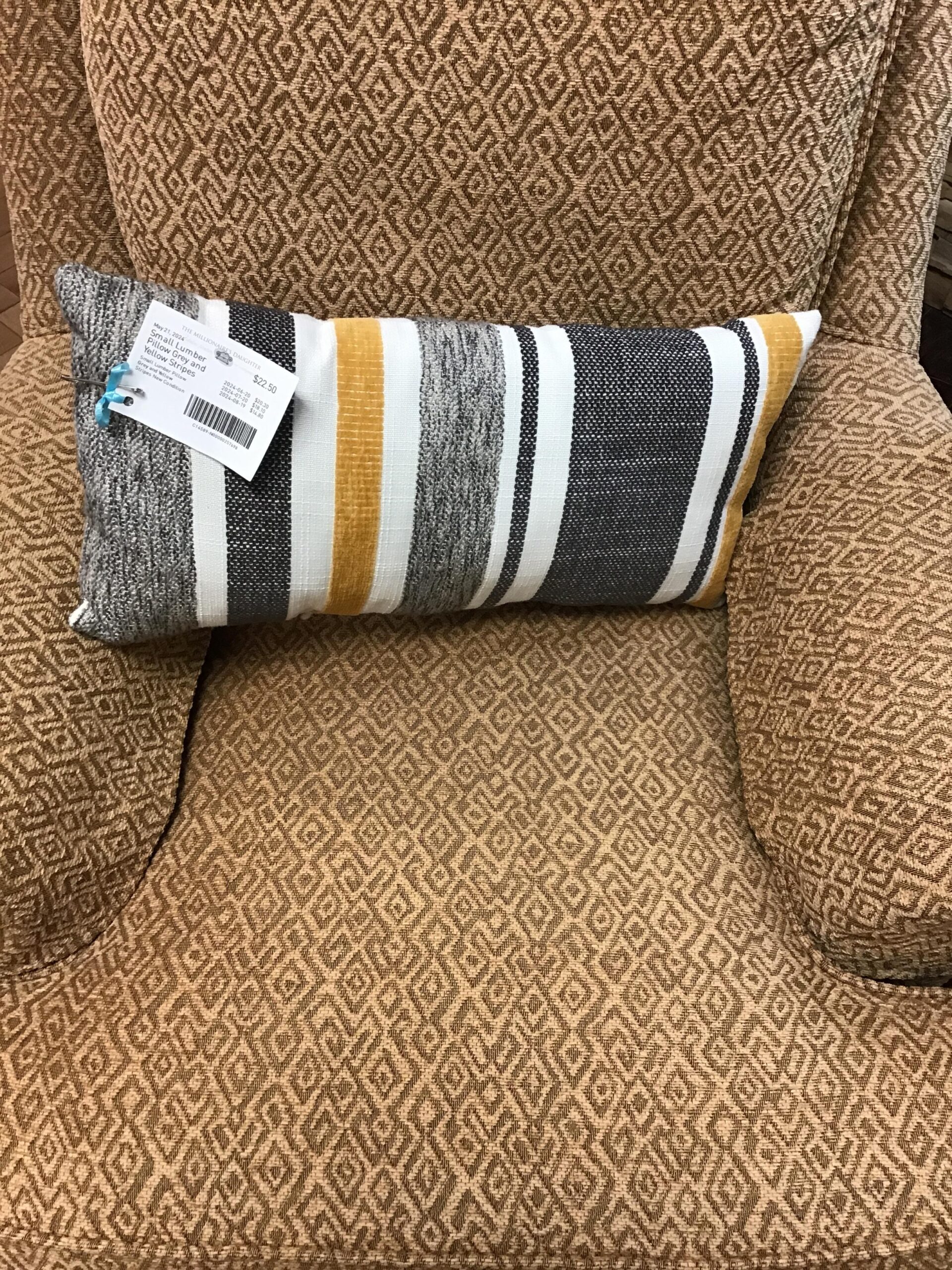 Small Lumber Pillow Grey and Yellow Stripes