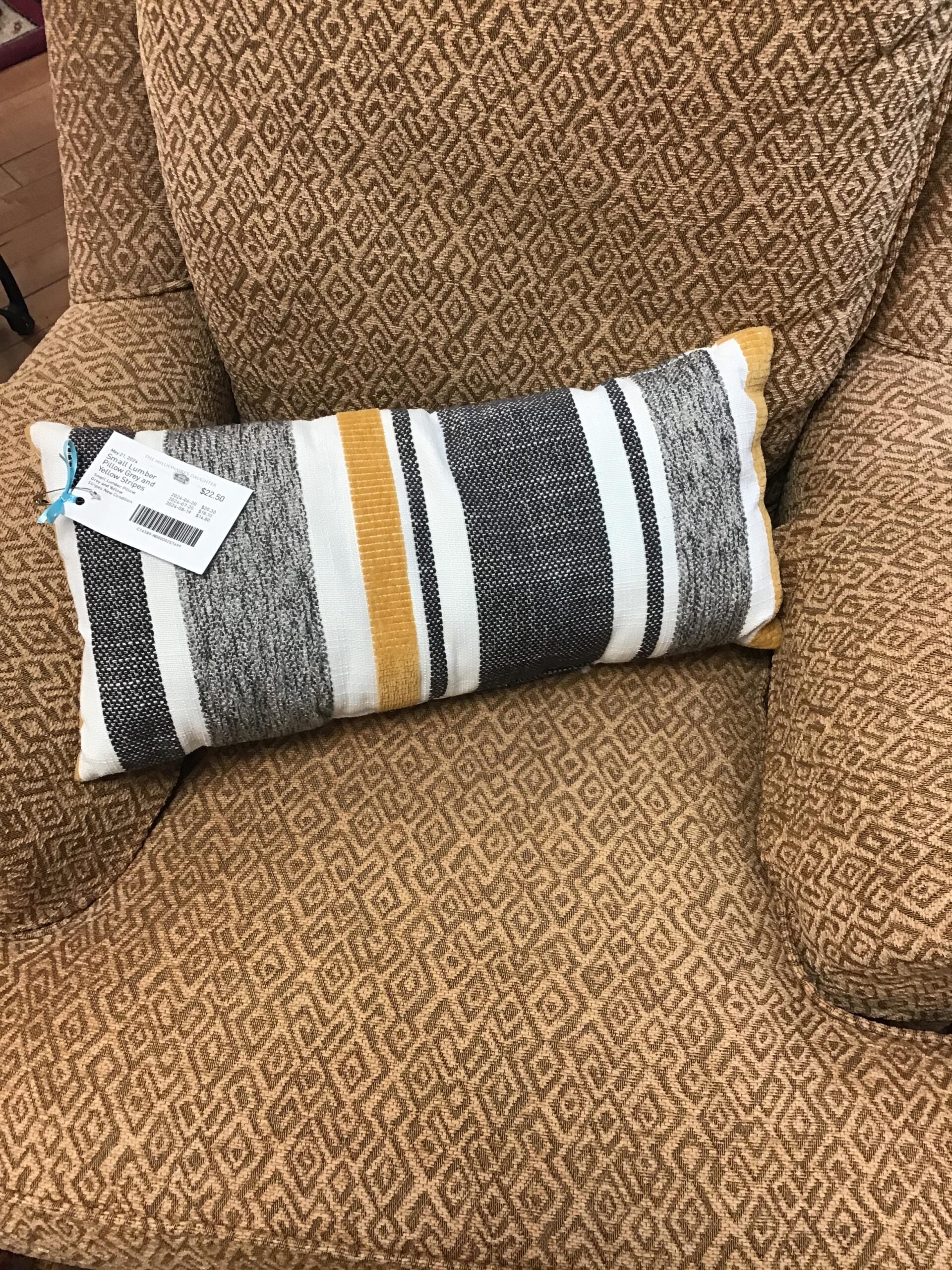 Small Lumber Pillow Grey and Yellow Stripes