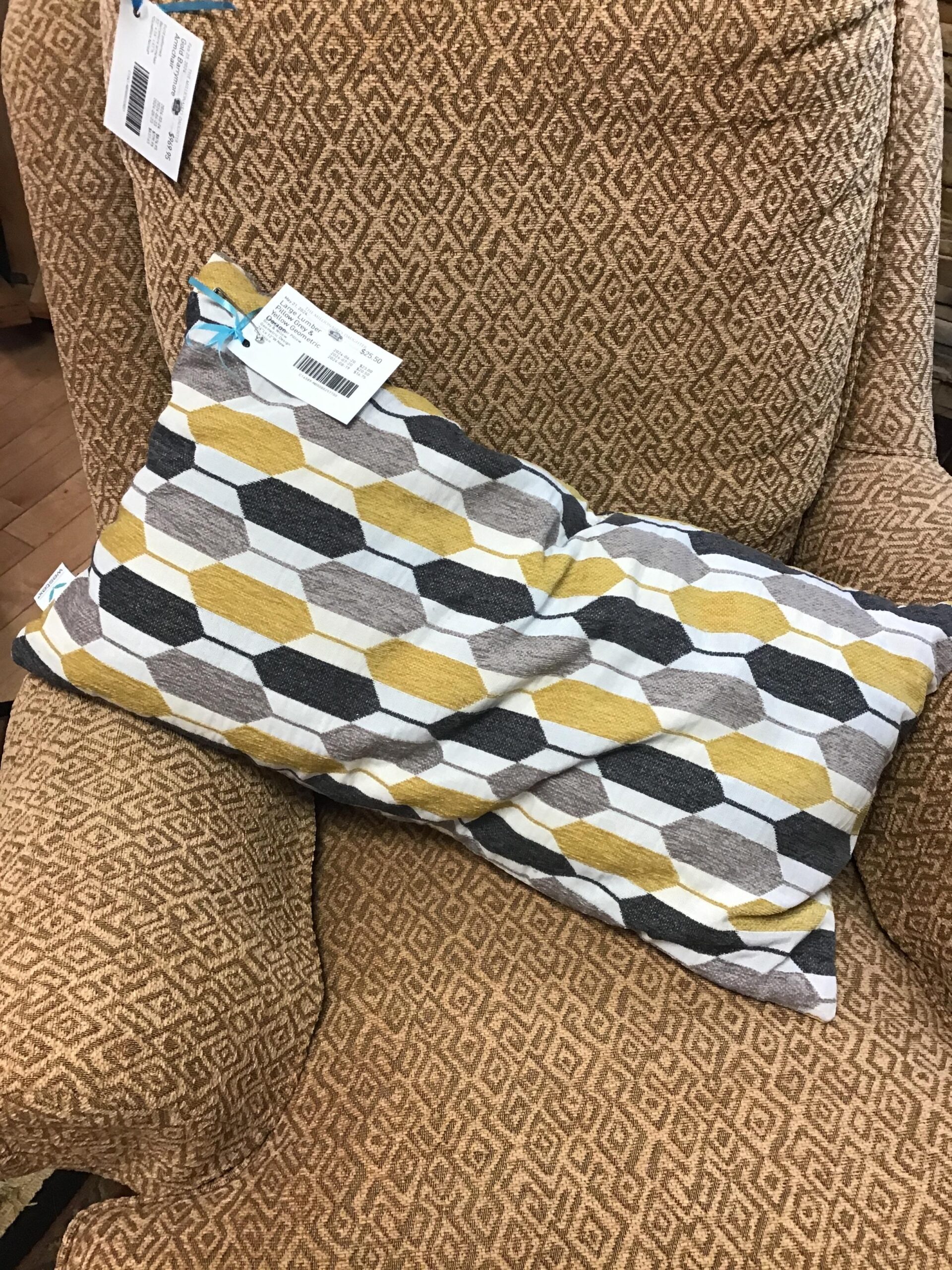 Large Lumber Pillow Grey & Yellow Geometric Design