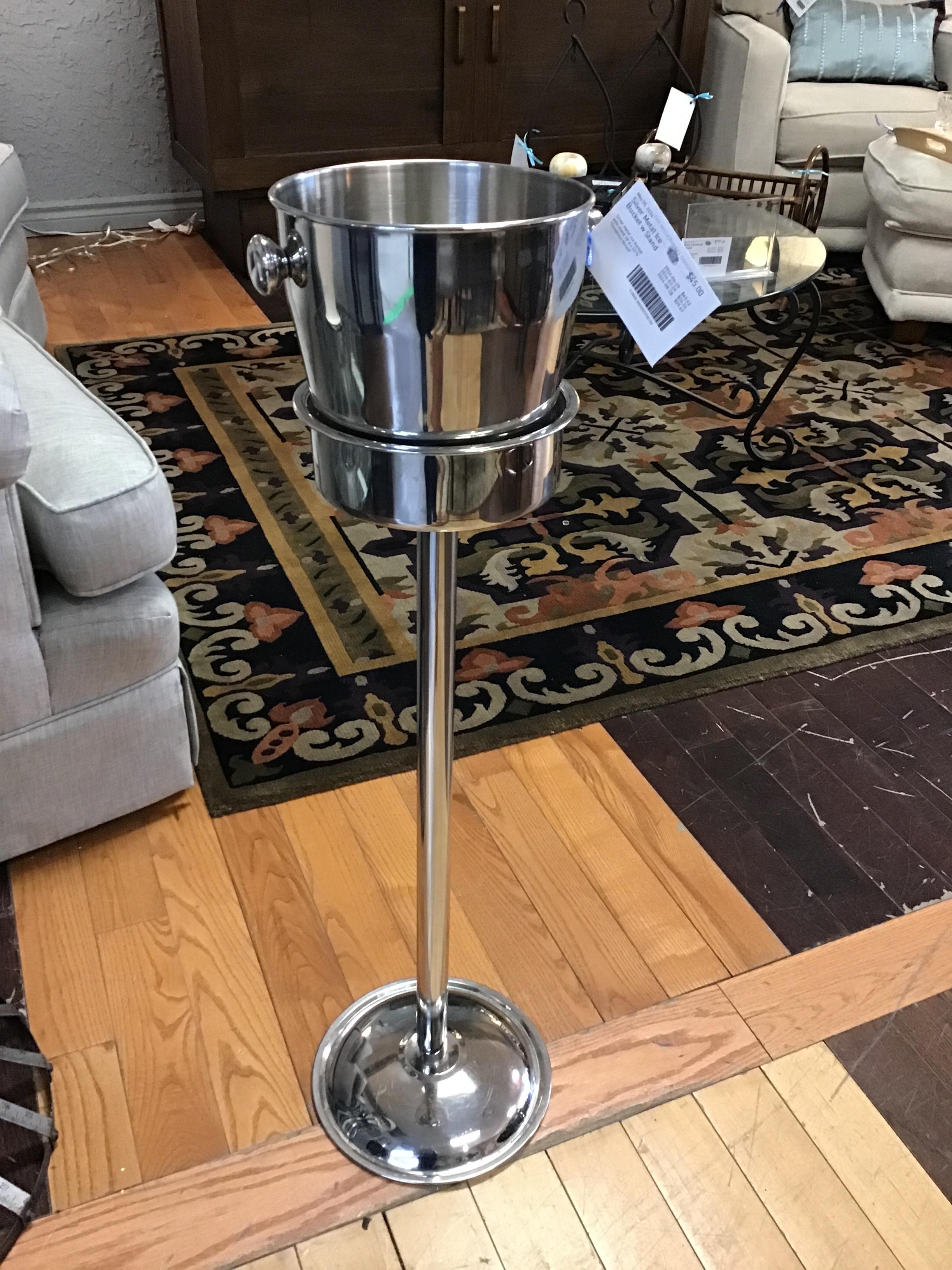 Silver Metal Ice Bucket w Stand