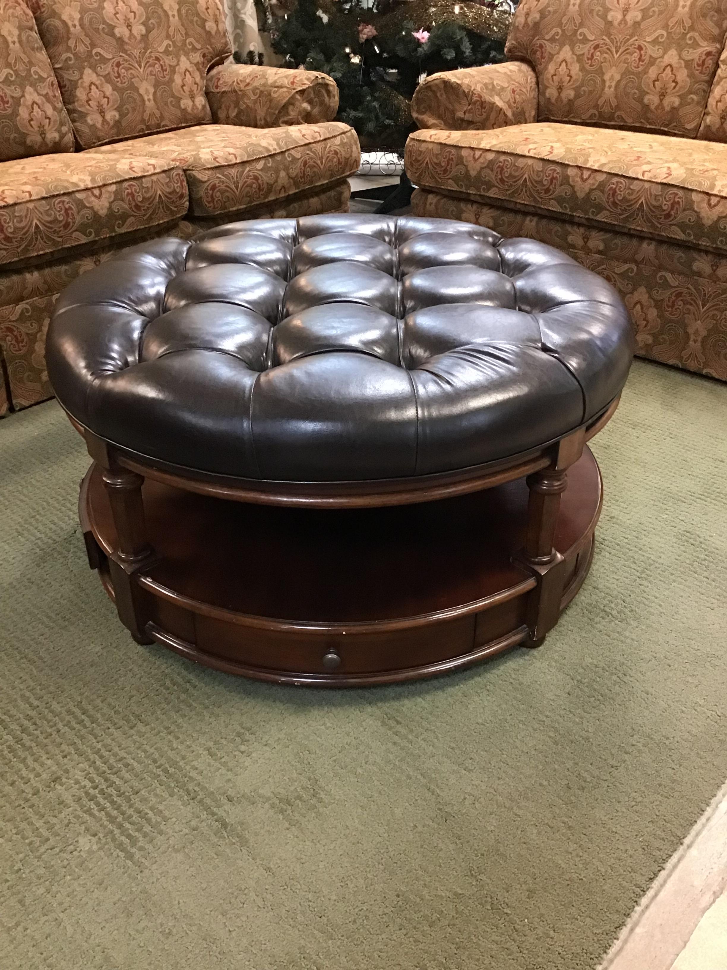 Chocolate Leather Tufted Ottoman