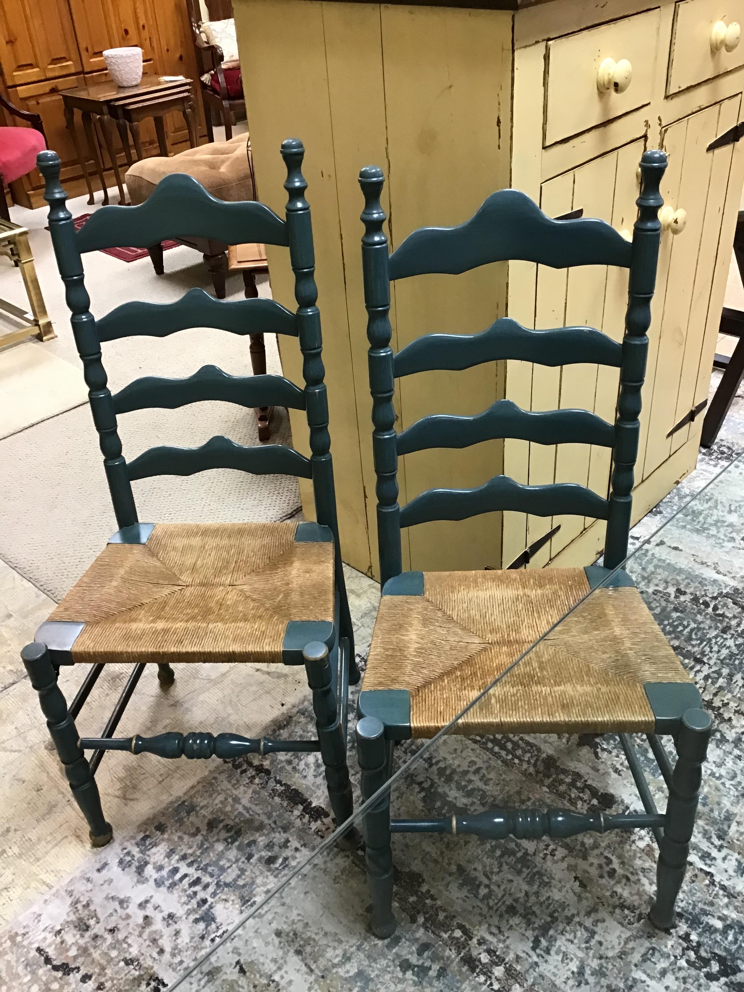 Pair of Teal Shaker Ladderback Chairs