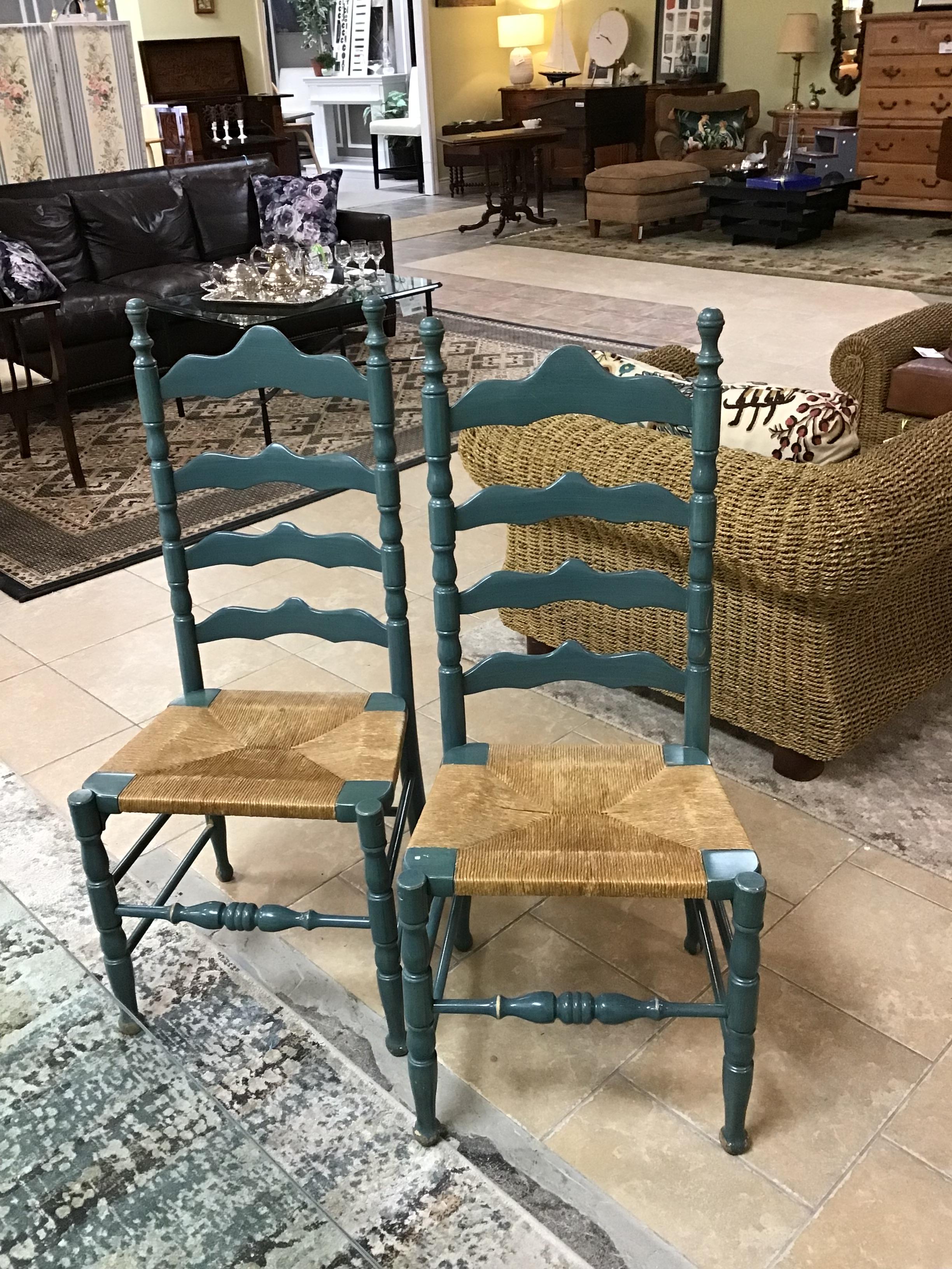 Pair of Teal Shaker Ladderback Chairs