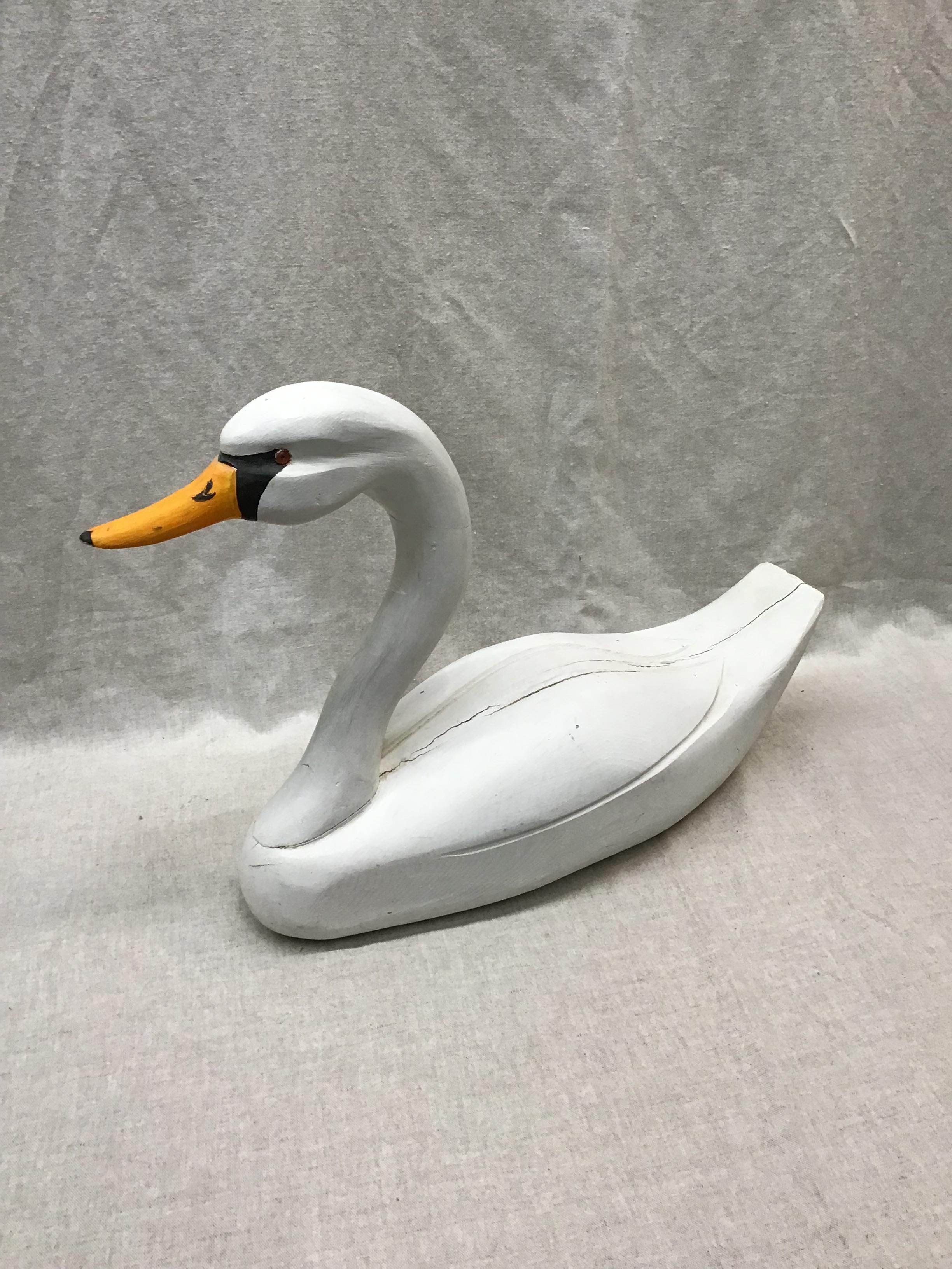 Vintage Hand Carved White Wooden Swan