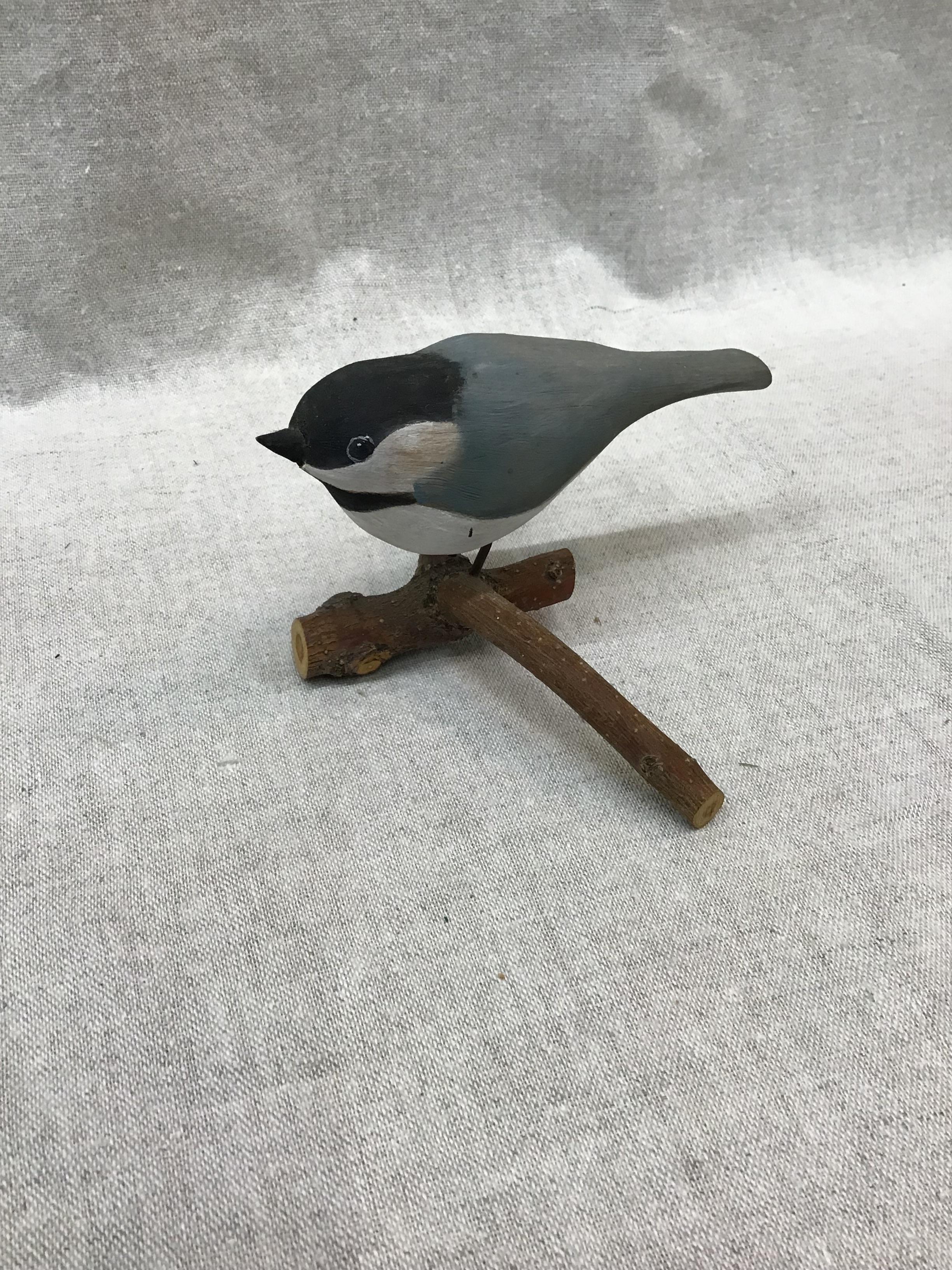 Vintage Hand Carved Chickadee on a Branch