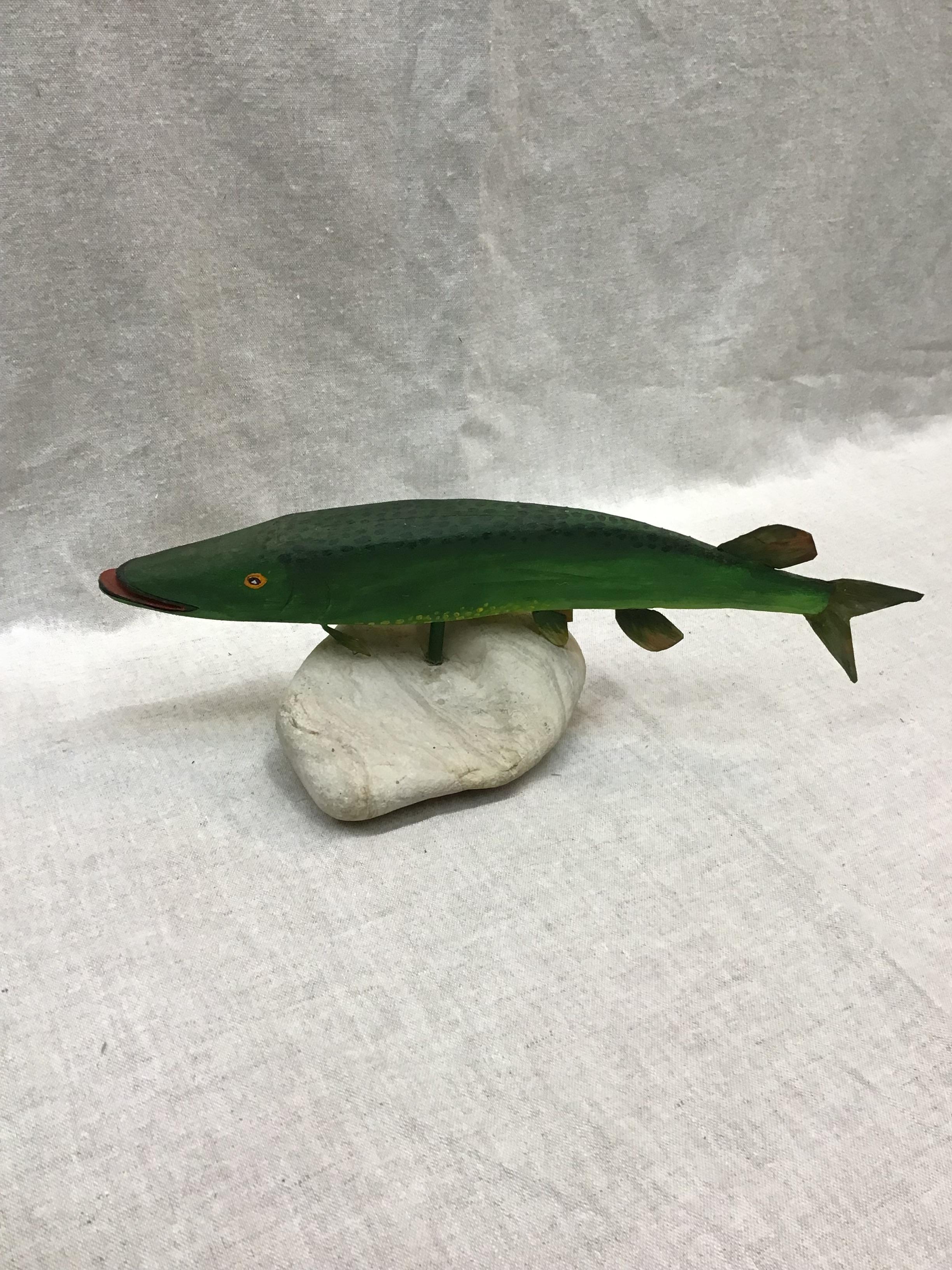 Vintage Hand Carved Fish on a Stone