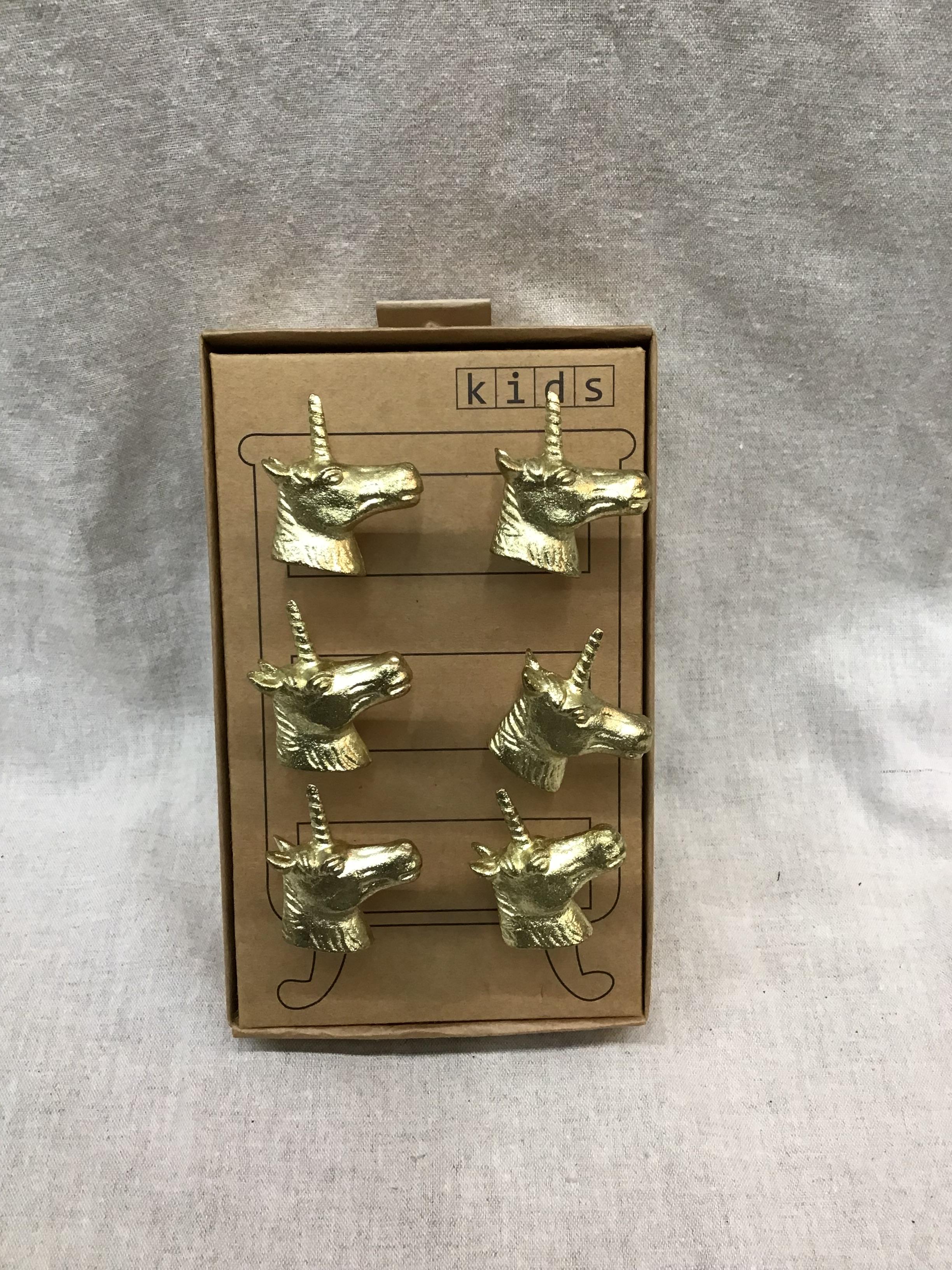 NEW! Set of 6 Brass Unicorn Knobs