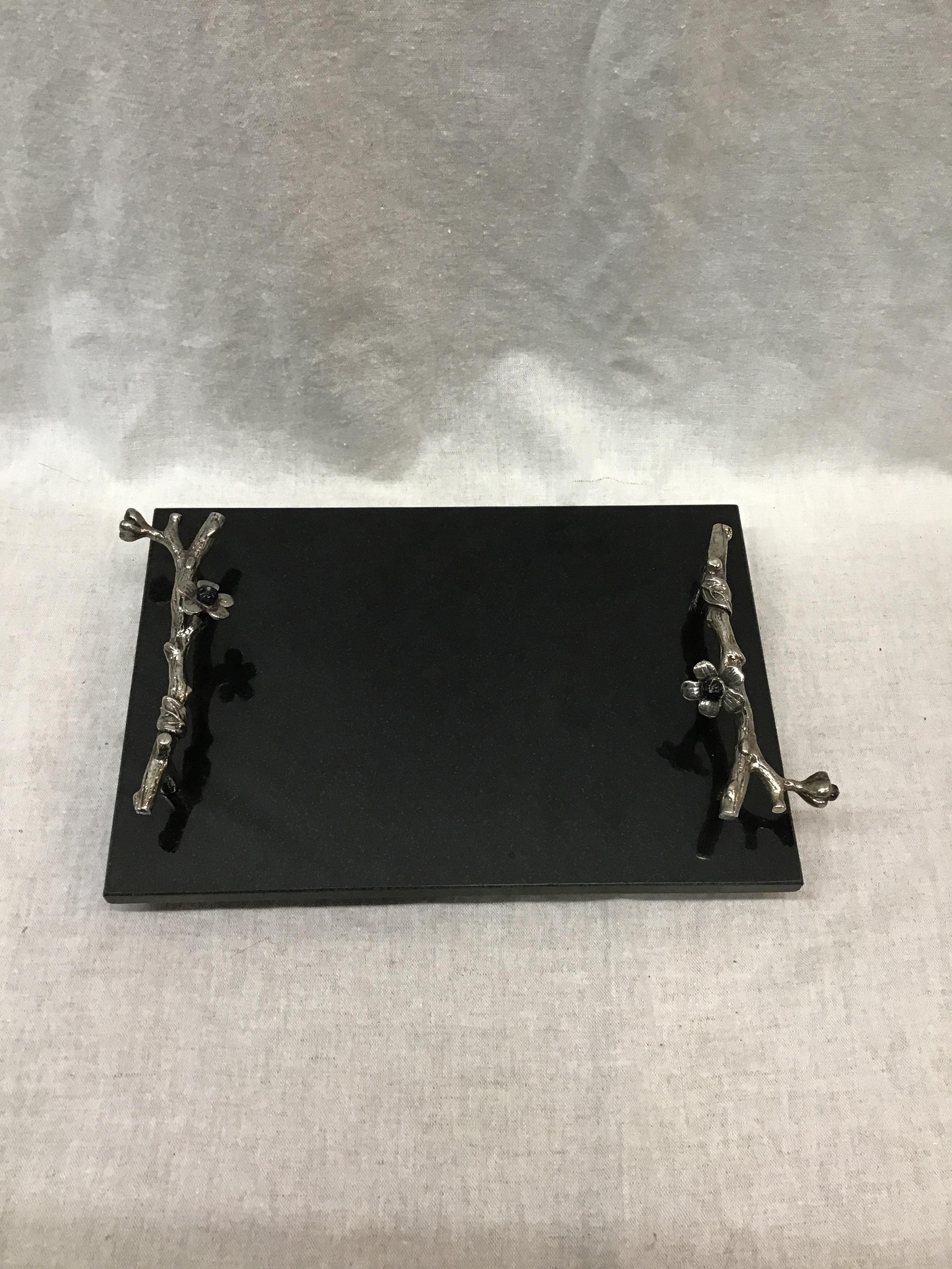 Black Granite Tray with Branch Handles