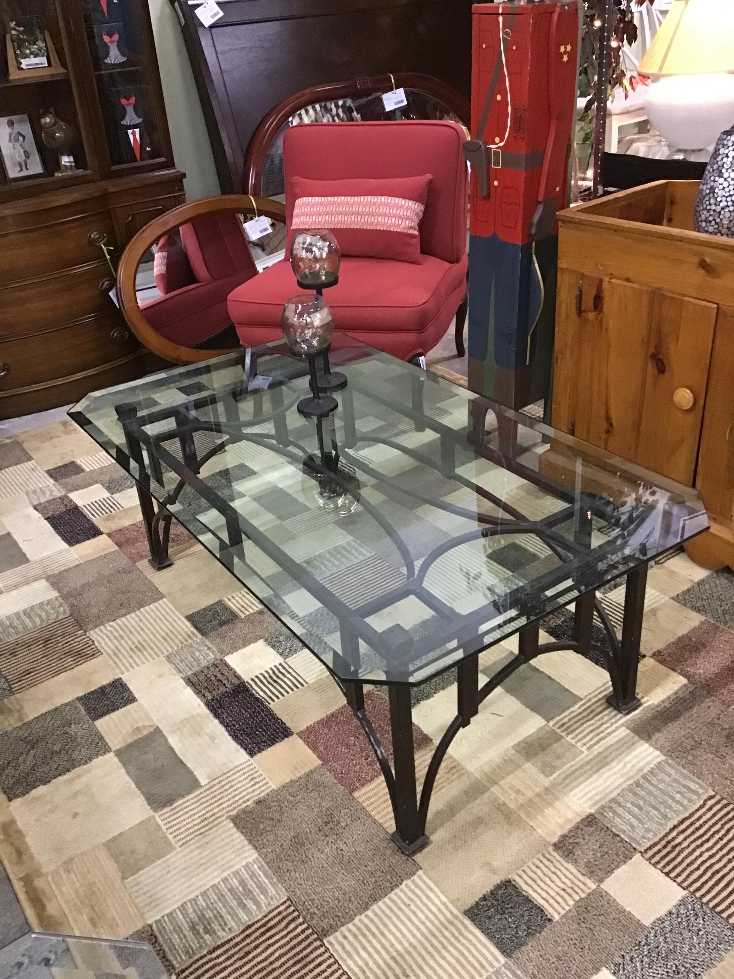 Black Iron Coffee Table with Glass Top