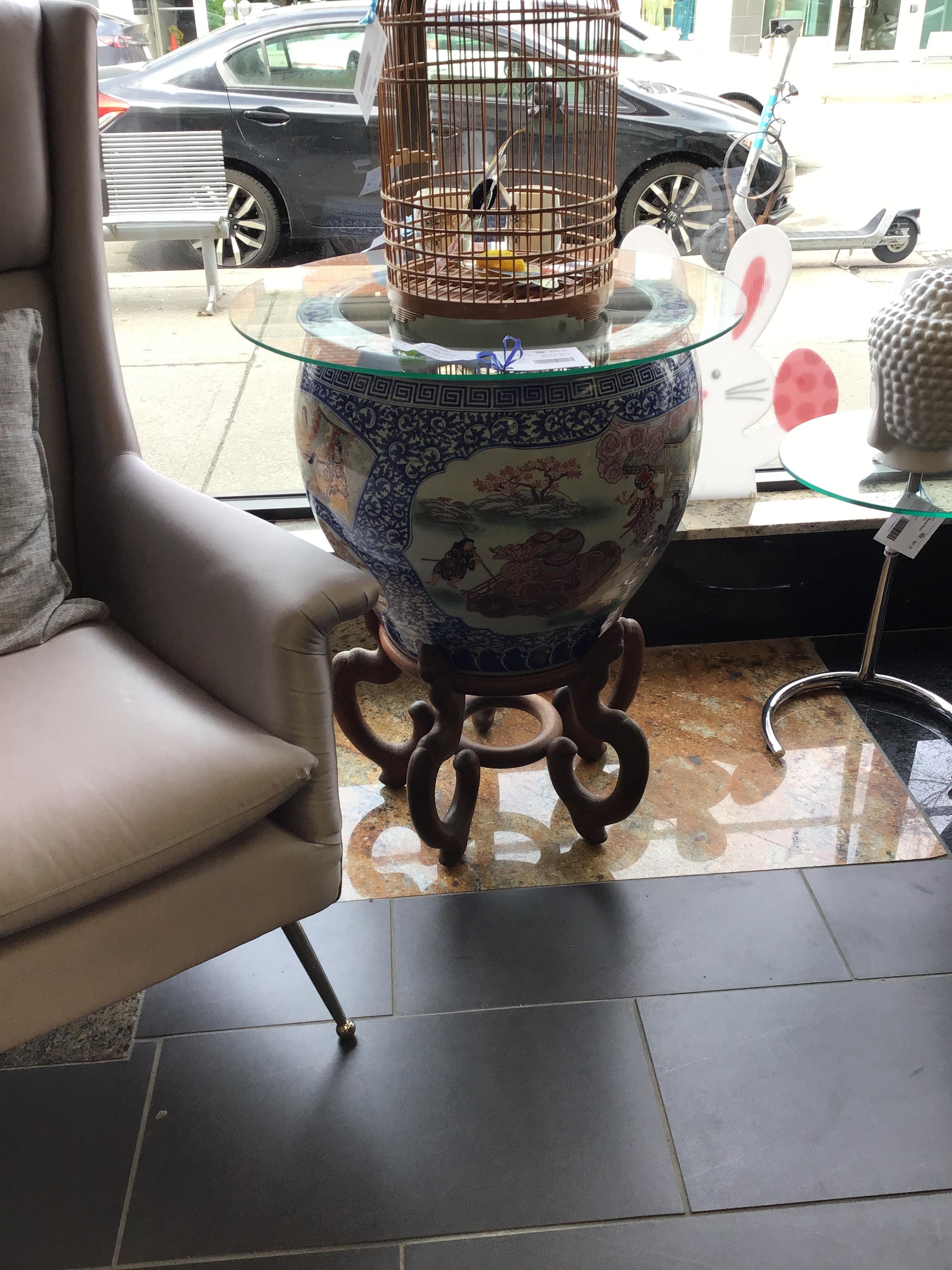Large Oriental Inspired Vase on Stand