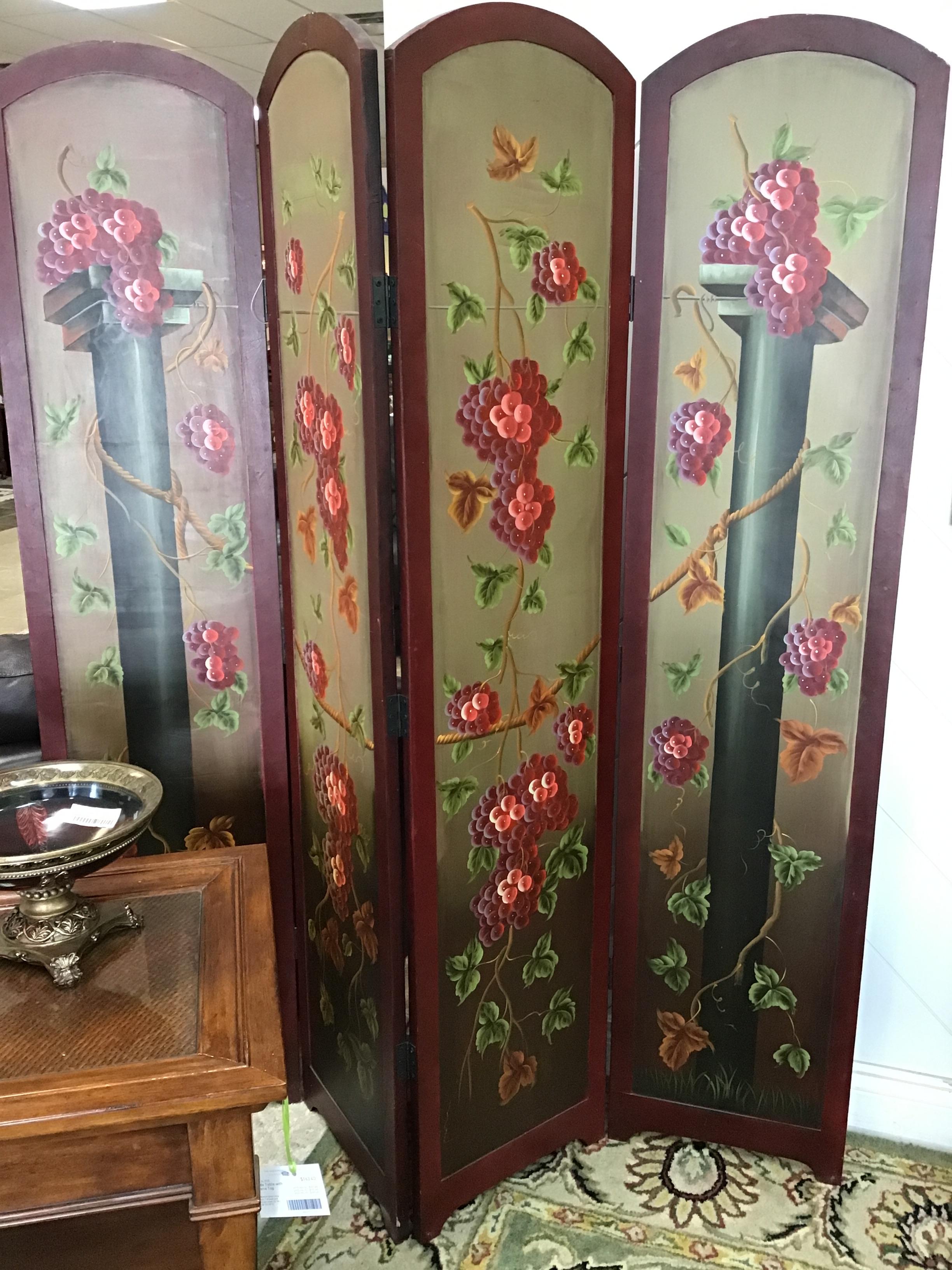 Grapes & Floral Folding 4-Panel Room Divider