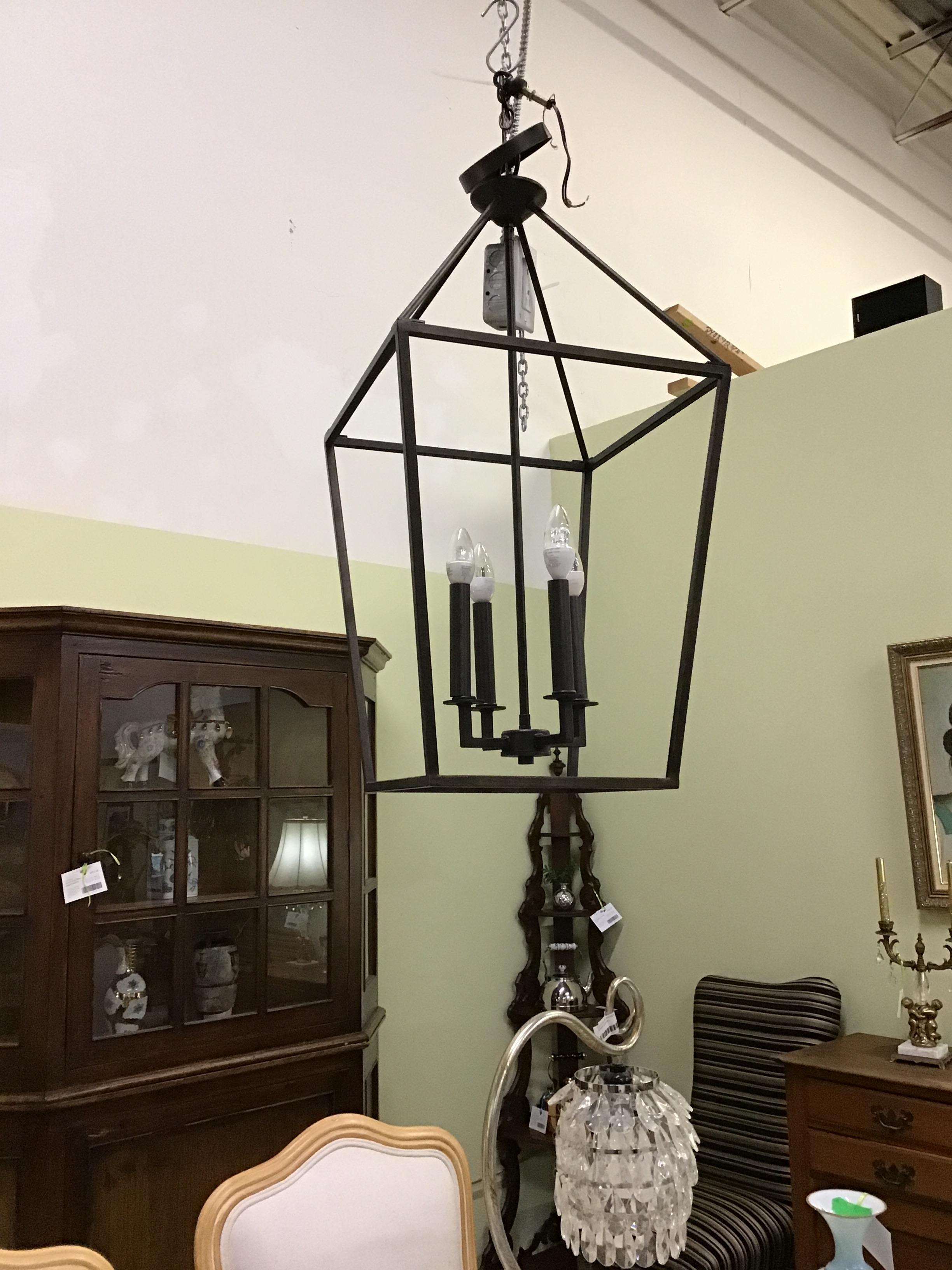 4-Light Black Metal Lantern Pendant