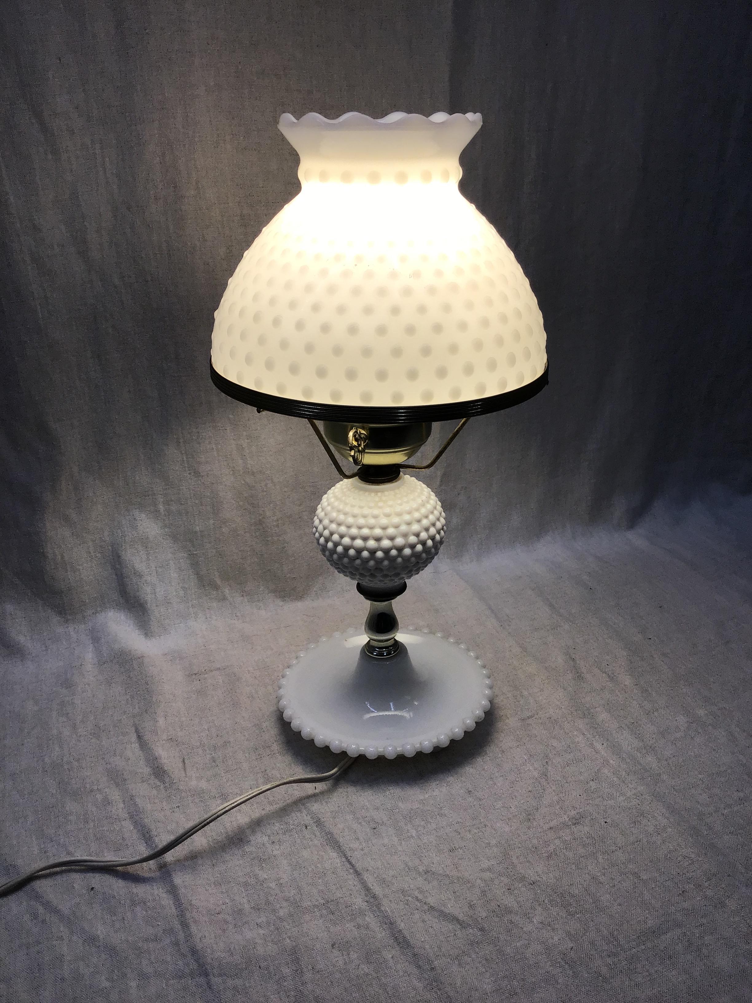 Vintage White Milk Glass Hobnail Lamp
