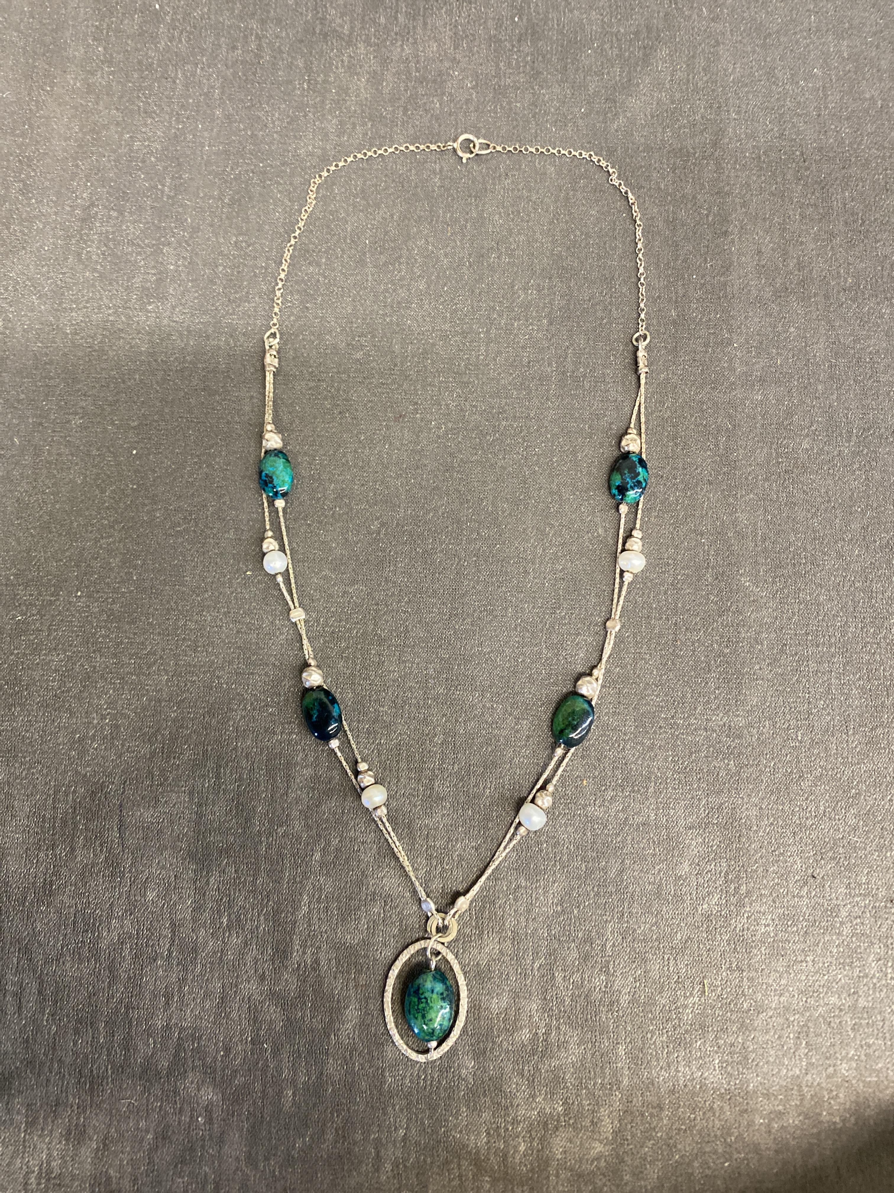 925 Silver Necklace – Malachite Beads