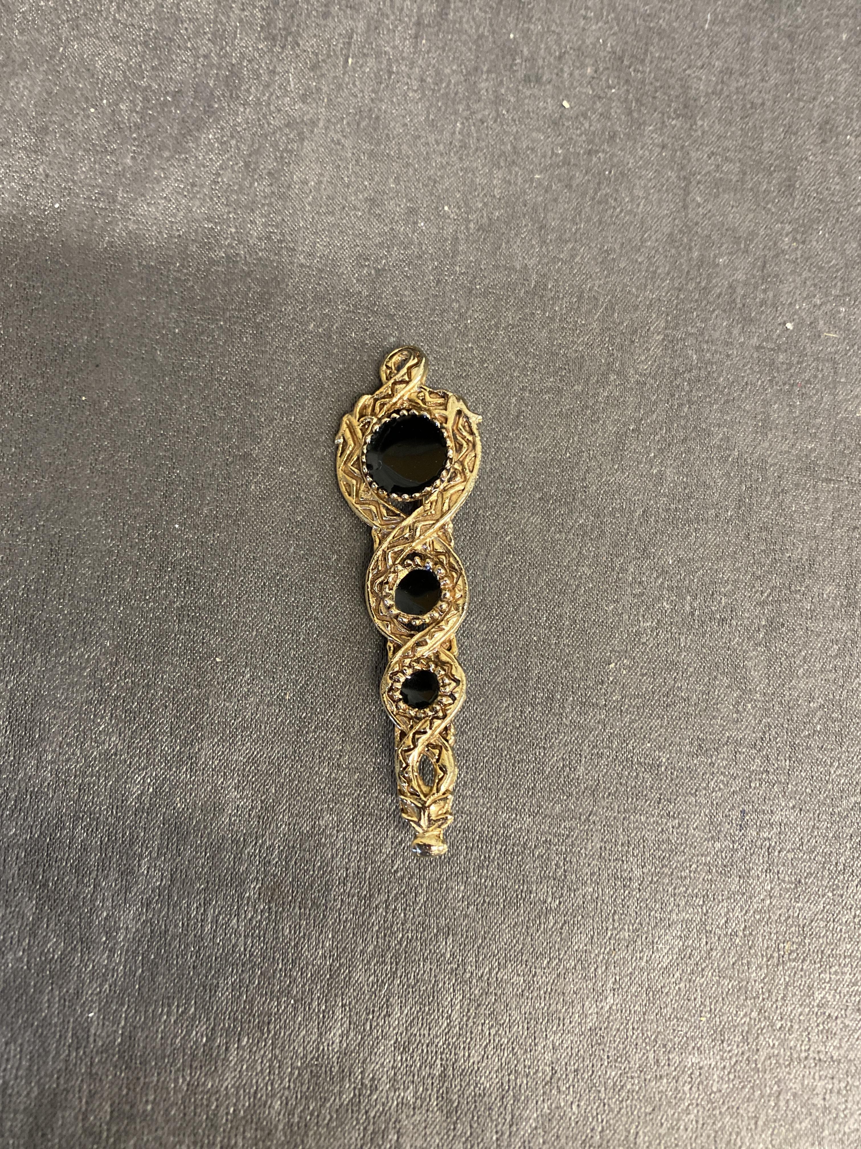 Gold Tone Metal Brooch – Black Enamel
