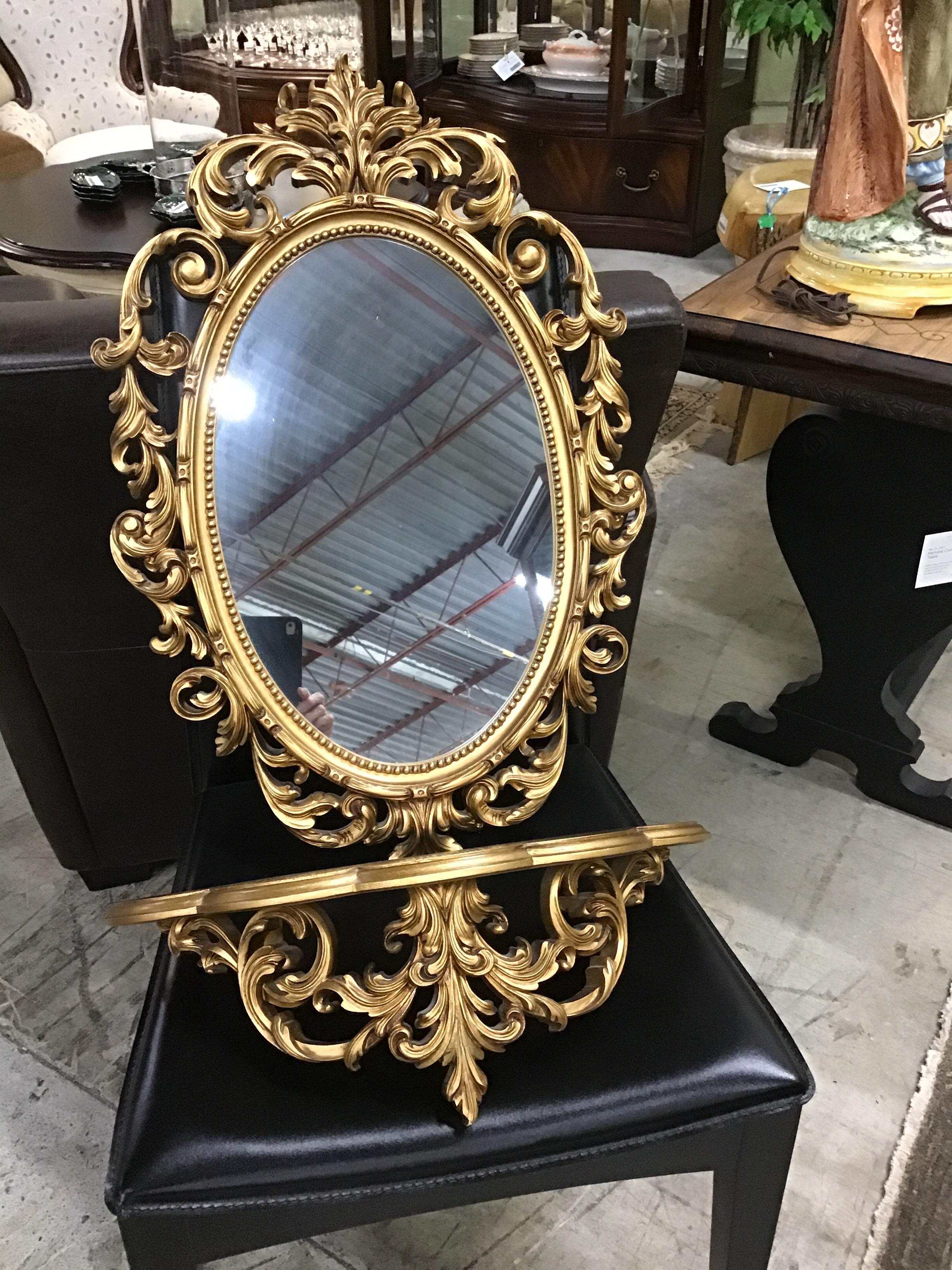 Ornate Gold-framed Mirror & Shelf (2 pcs.)