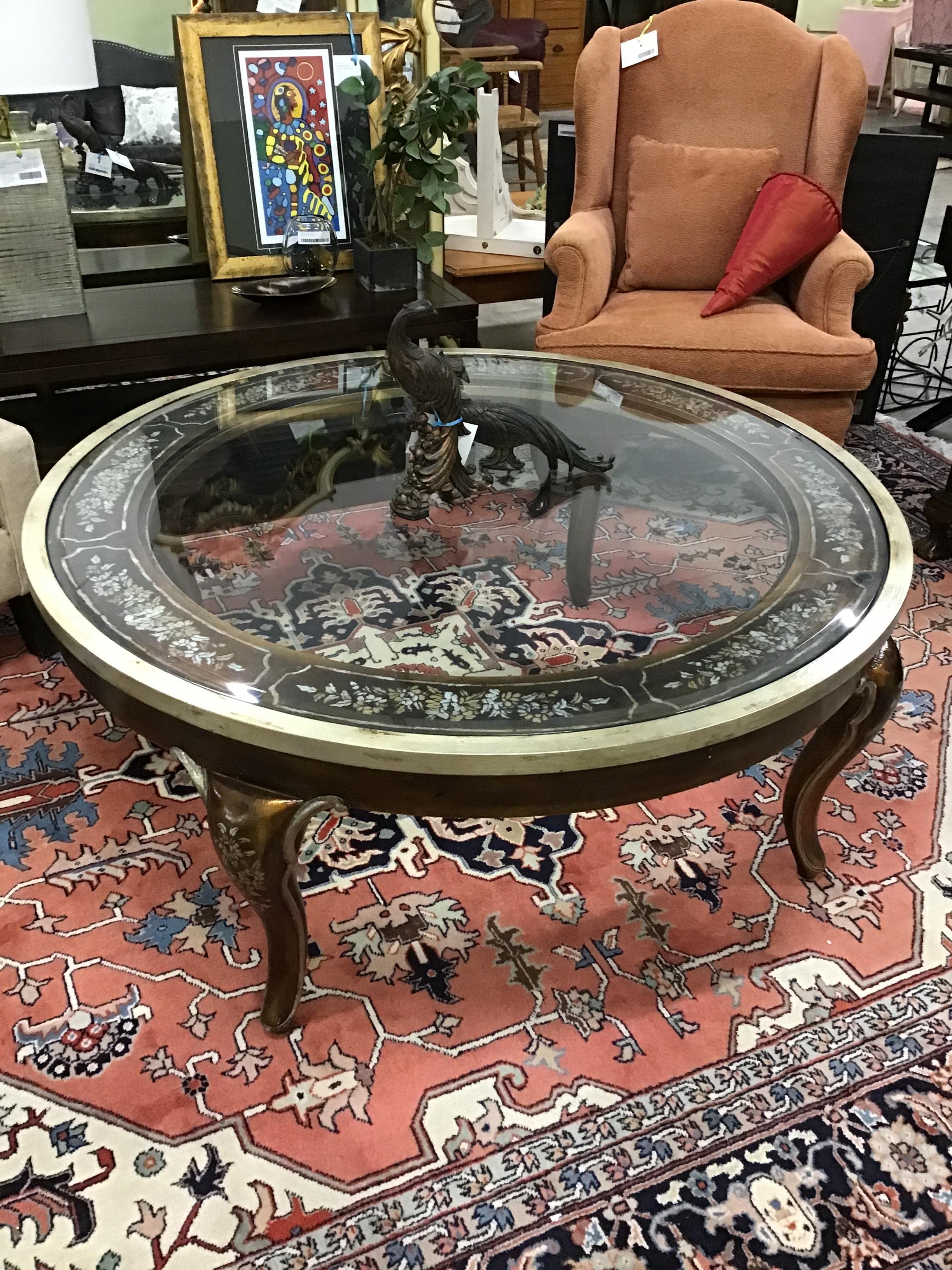 Glass-top Coffee Table with Floral Edge