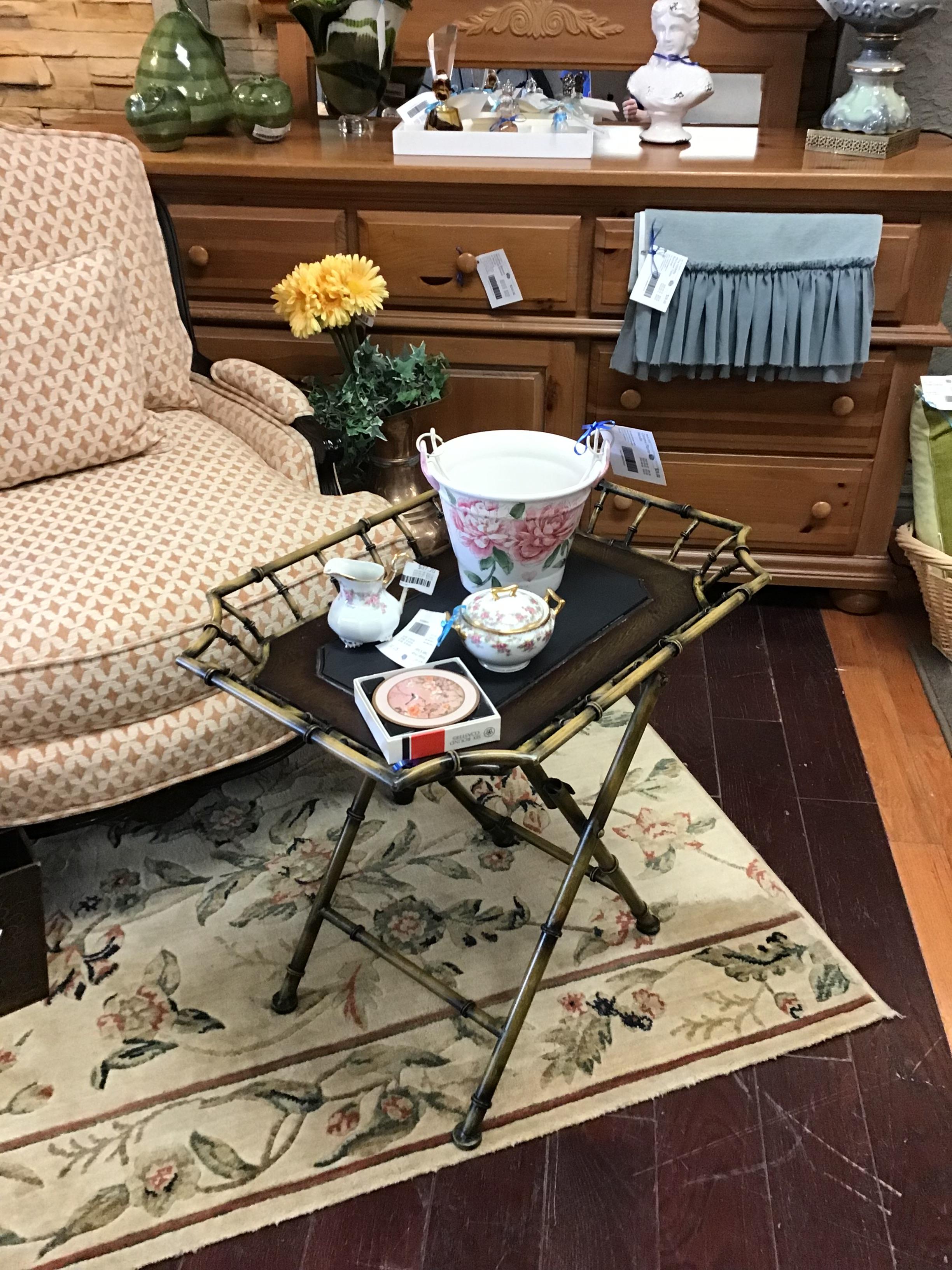 Bamboo Look Metal Accent Table