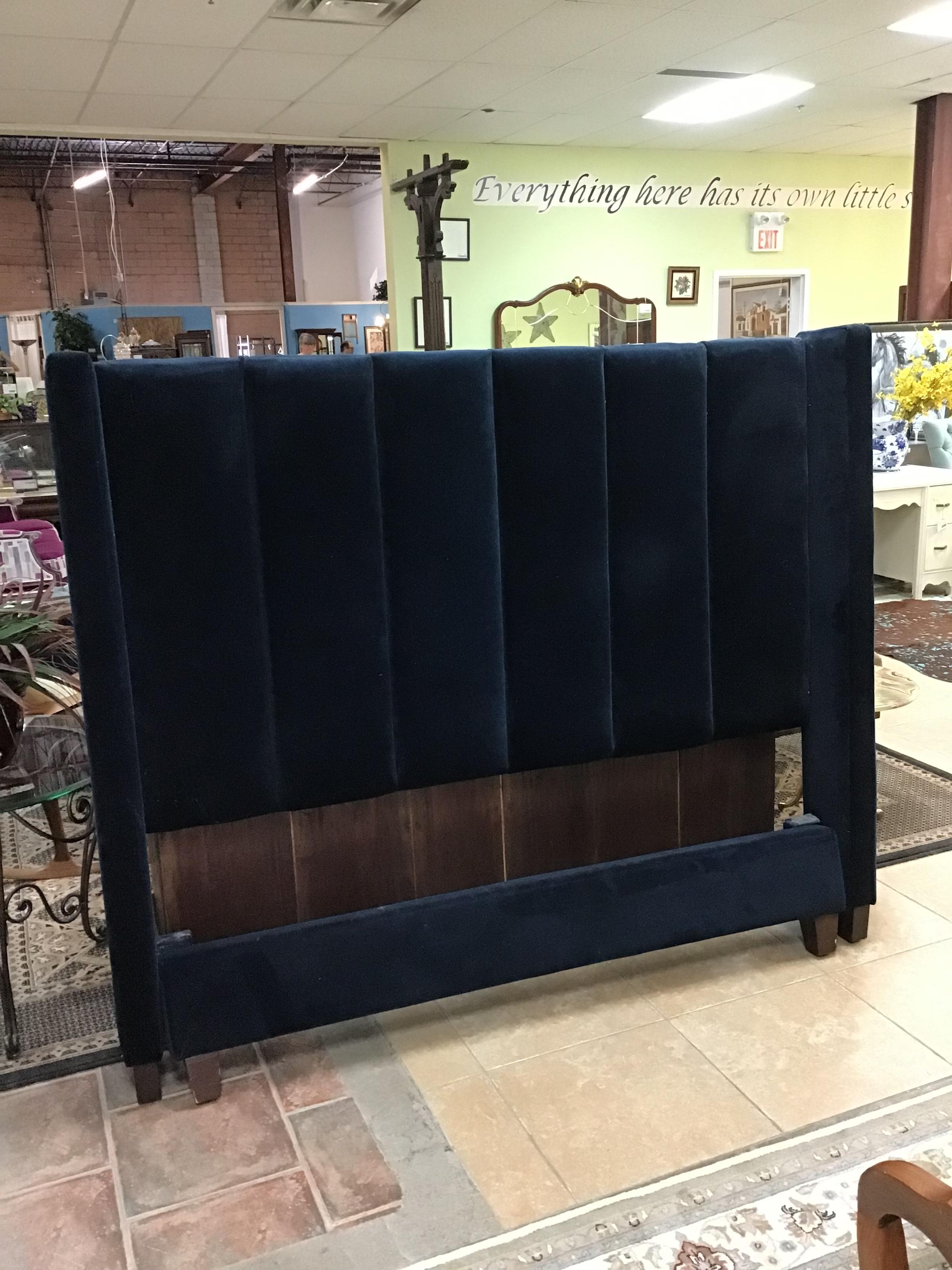 Deep Navy Velvet Queen Bed