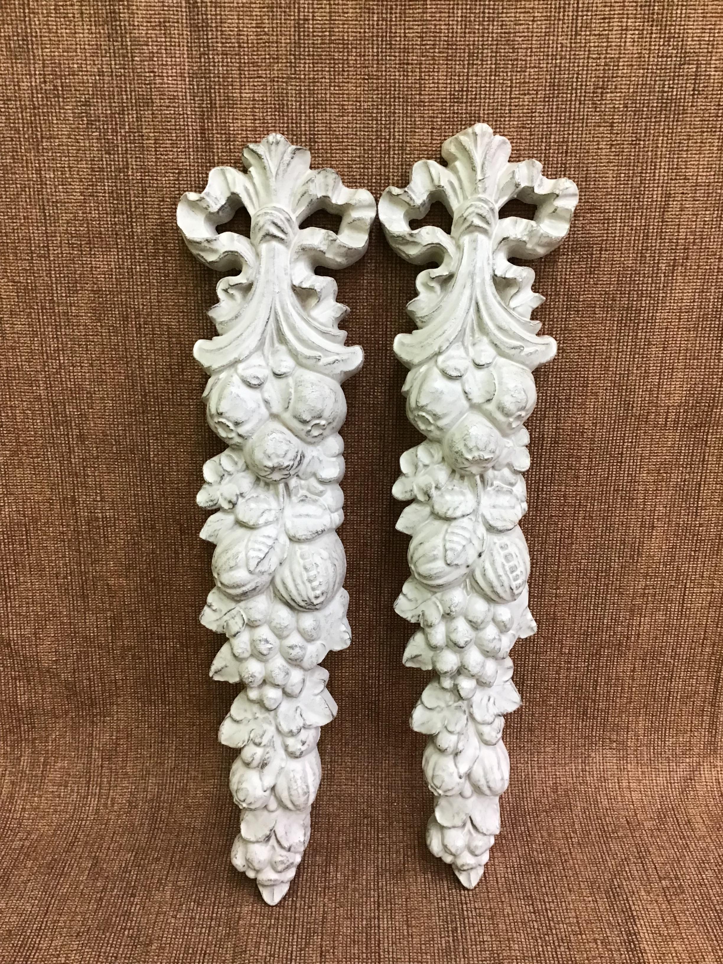 Pair Fruit & Ribbon Plaster Wall Plaques