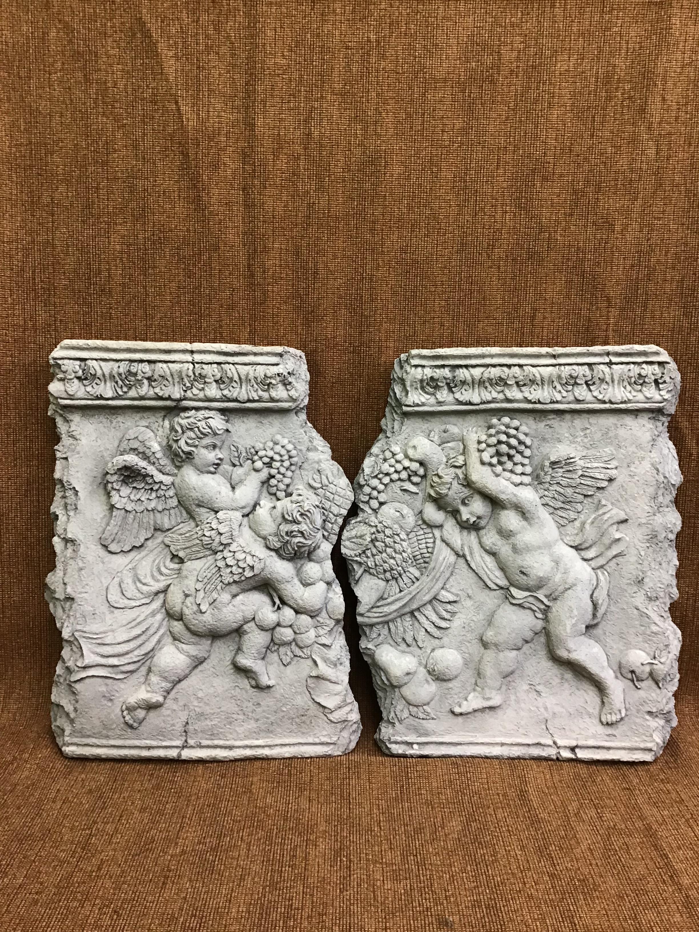Pair Cherub Plaster Wall Plaques