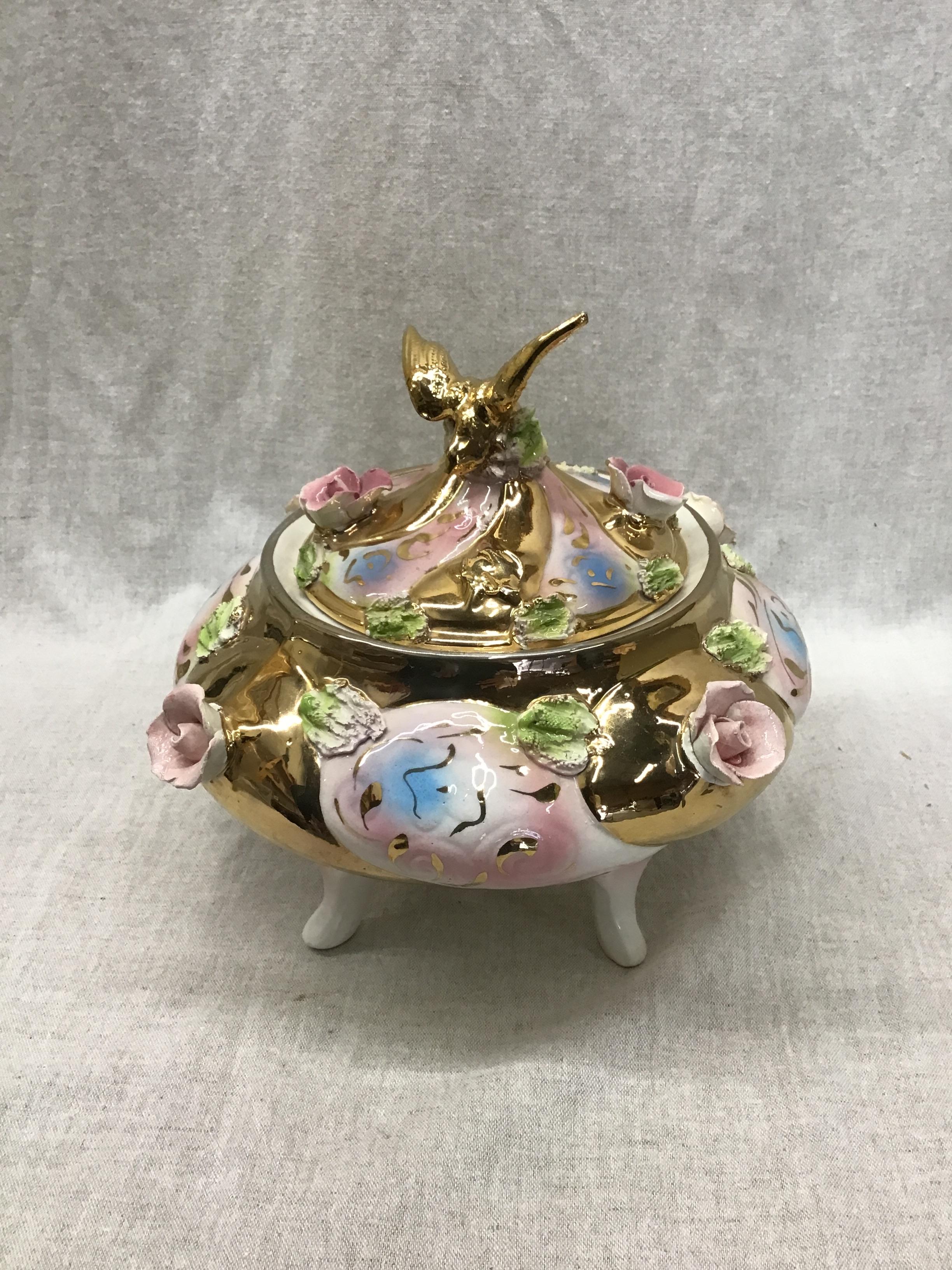 Vintage Italian Footed Bowl with Lid