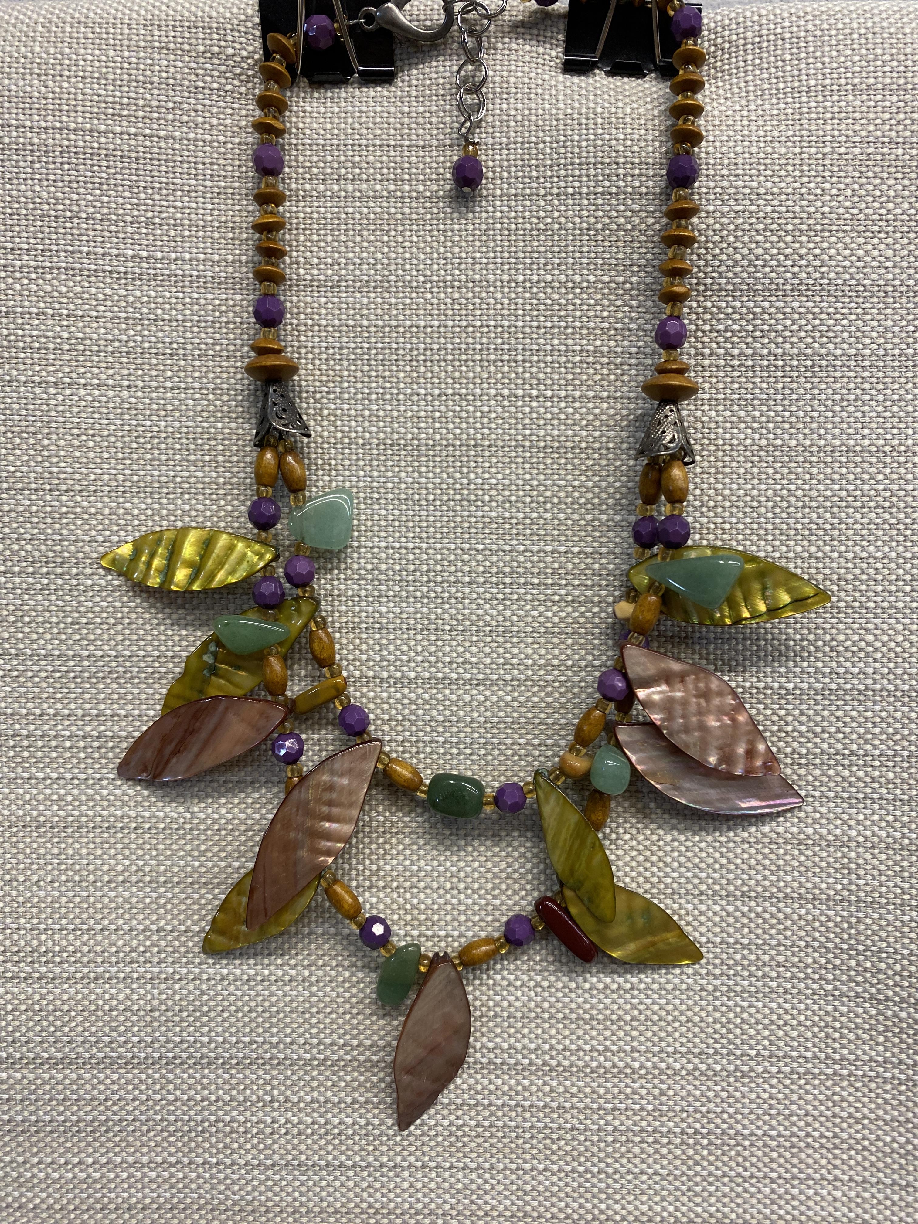 2 Strand Necklace – Brown/Purple/Green