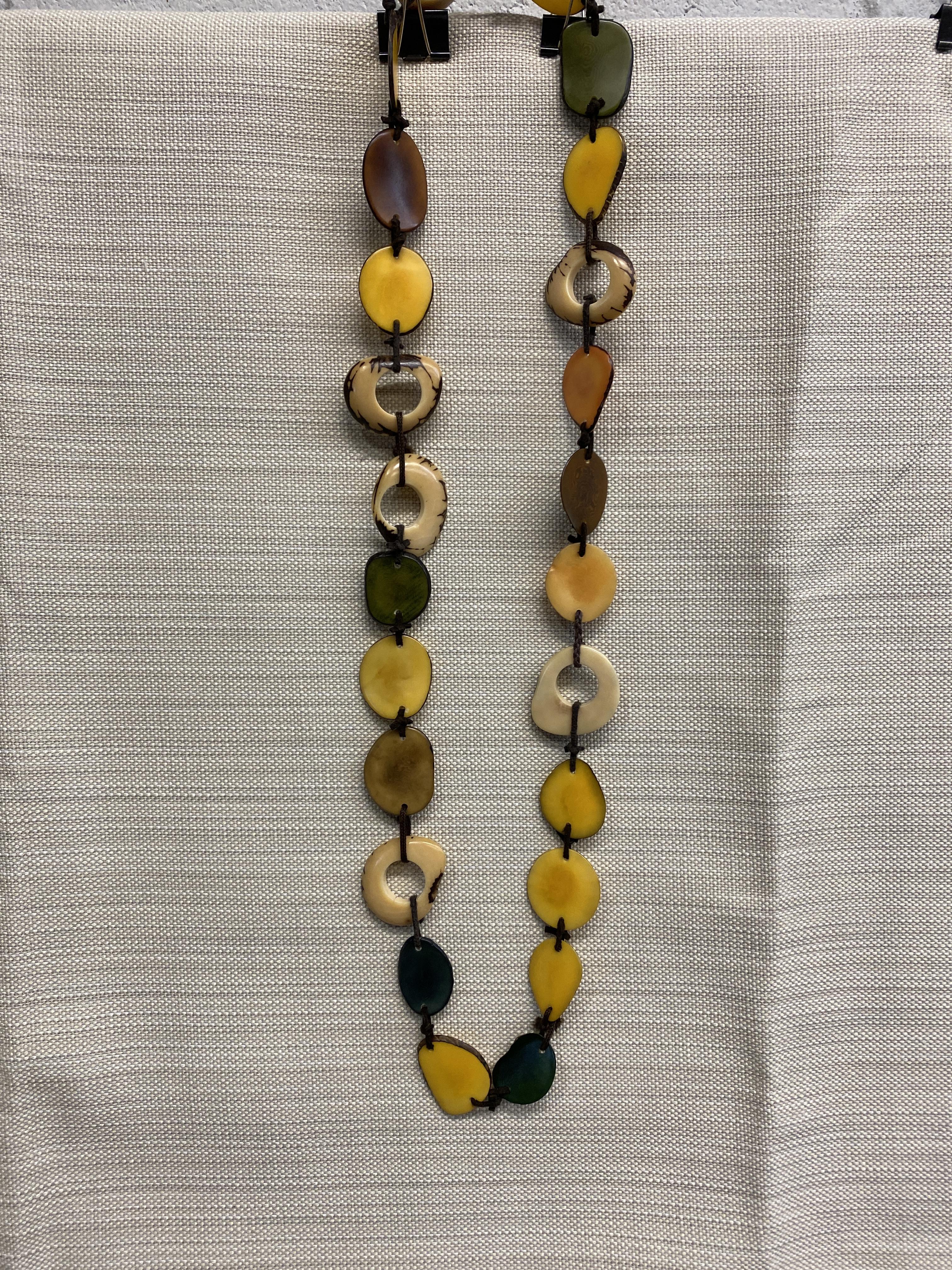 Long Flat Bead Necklace – Yellow & Green